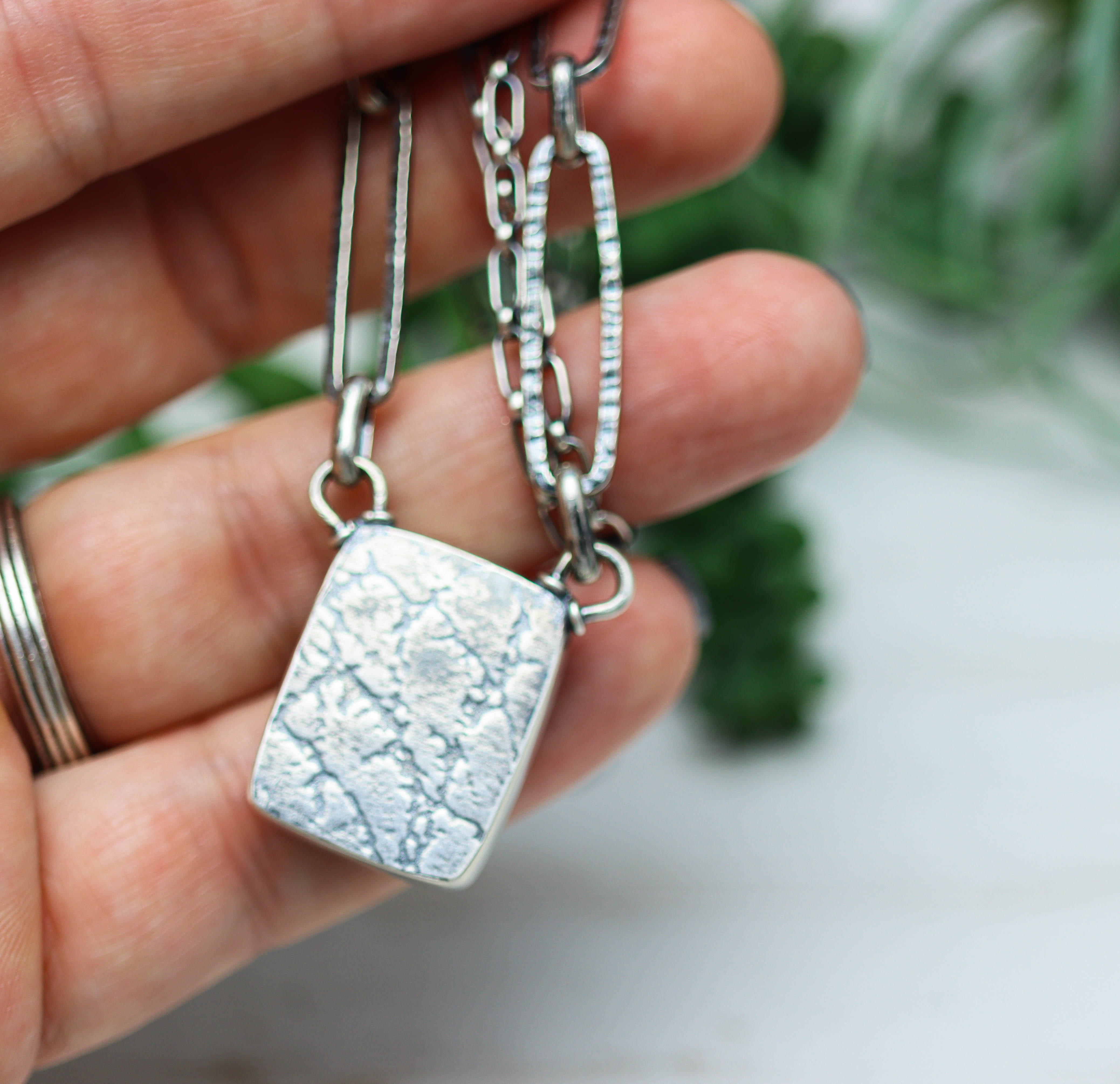 Green Tourmaline in Quartz Pendant Necklace in Sterling Silver