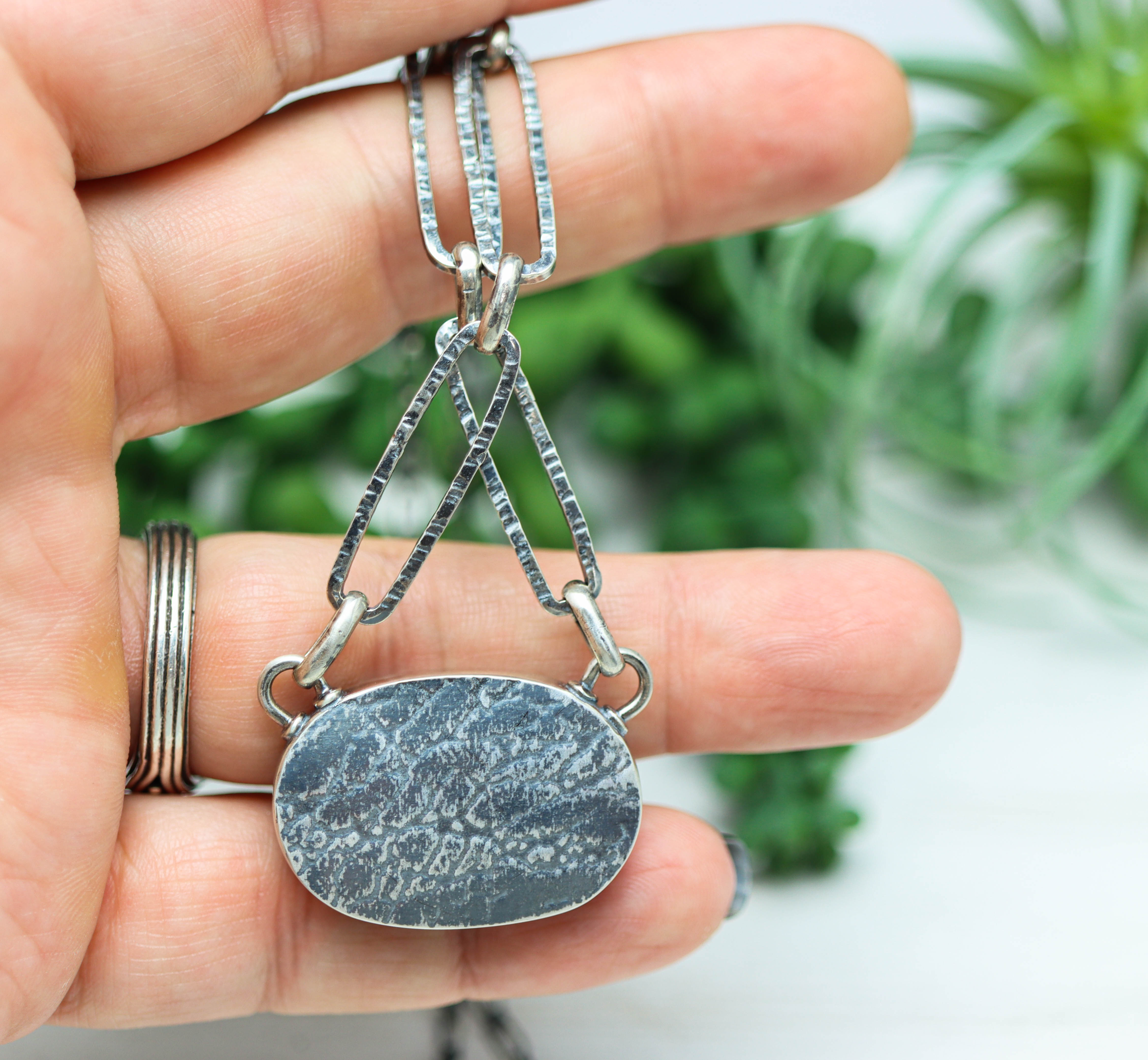 Green Tourmaline in Quartz Pendant Necklace in Sterling Silver