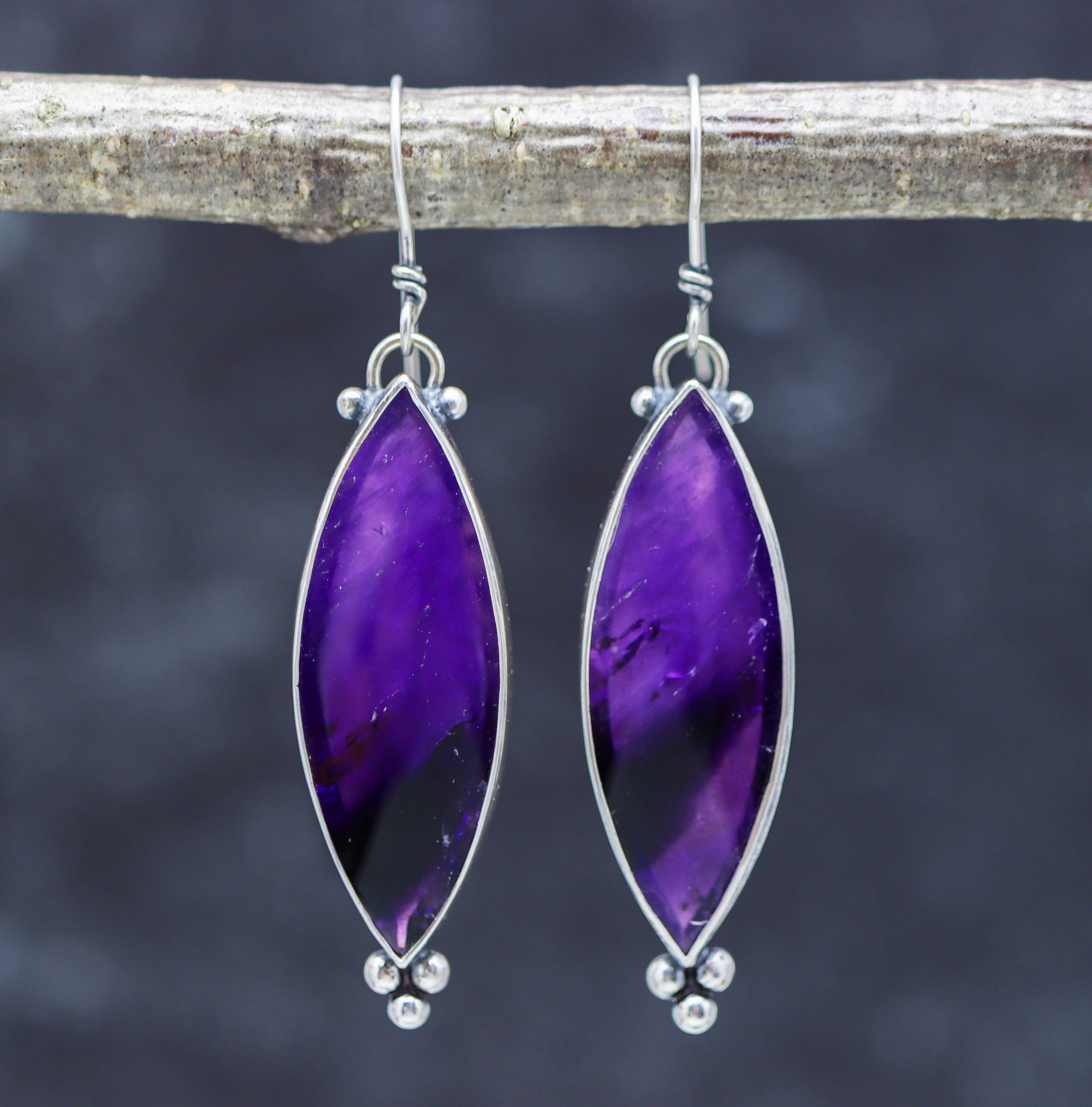 Amethyst Dangle Earrings Sterling Silver
