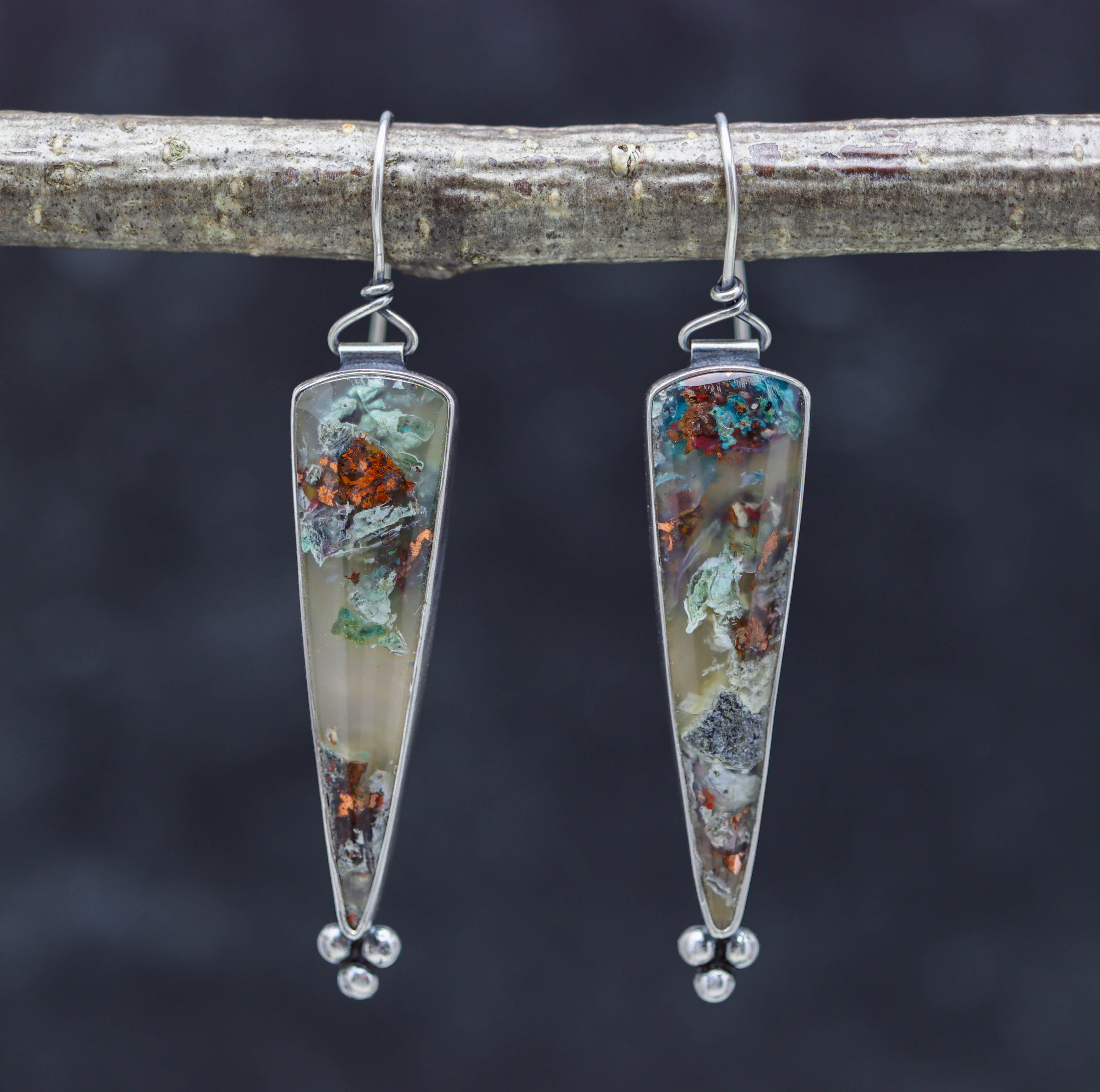 Confetti Chrysocolla Dangle Earrings Sterling Silver