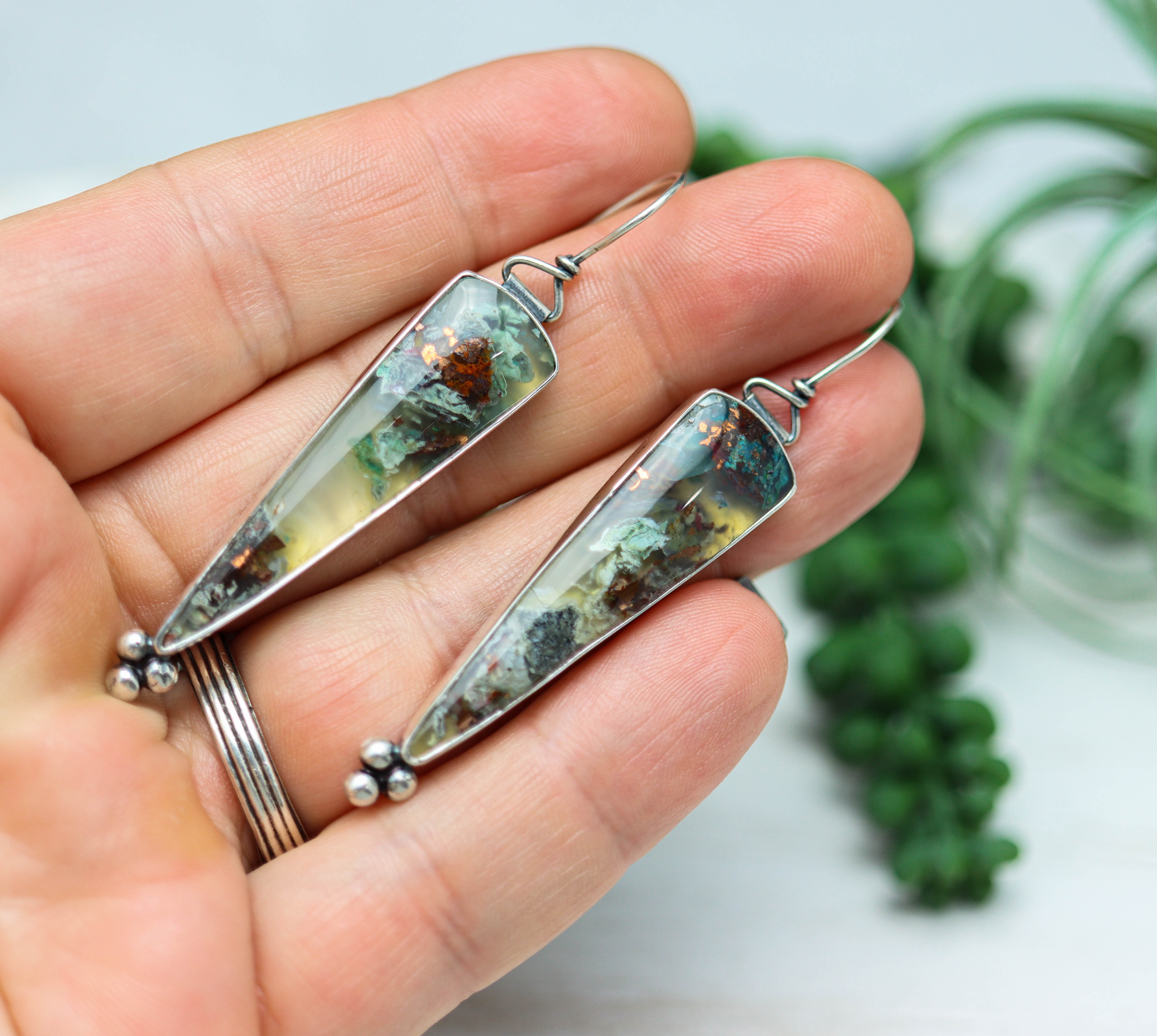 Confetti Chrysocolla Dangle Earrings Sterling Silver