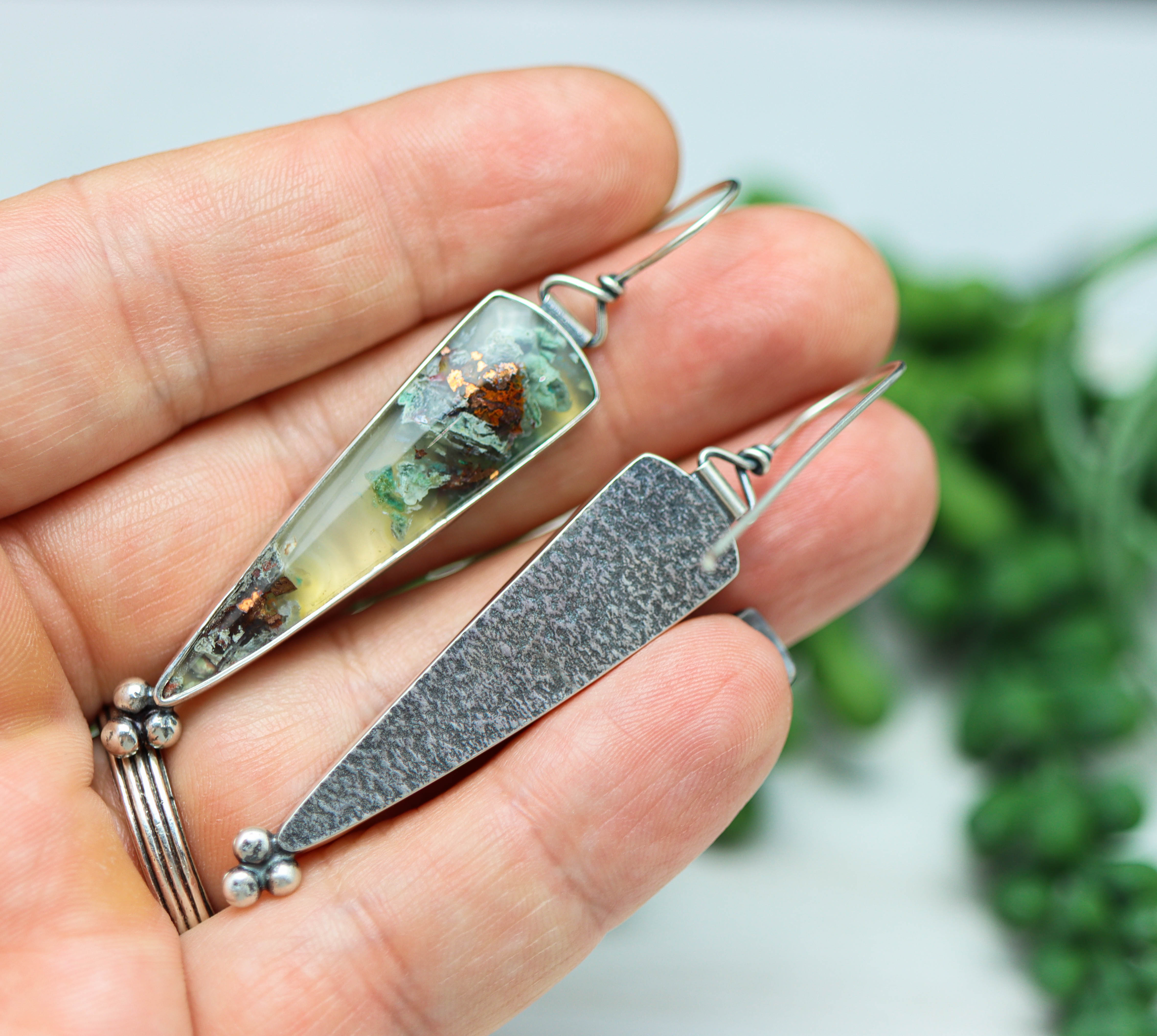 Confetti Chrysocolla Dangle Earrings Sterling Silver