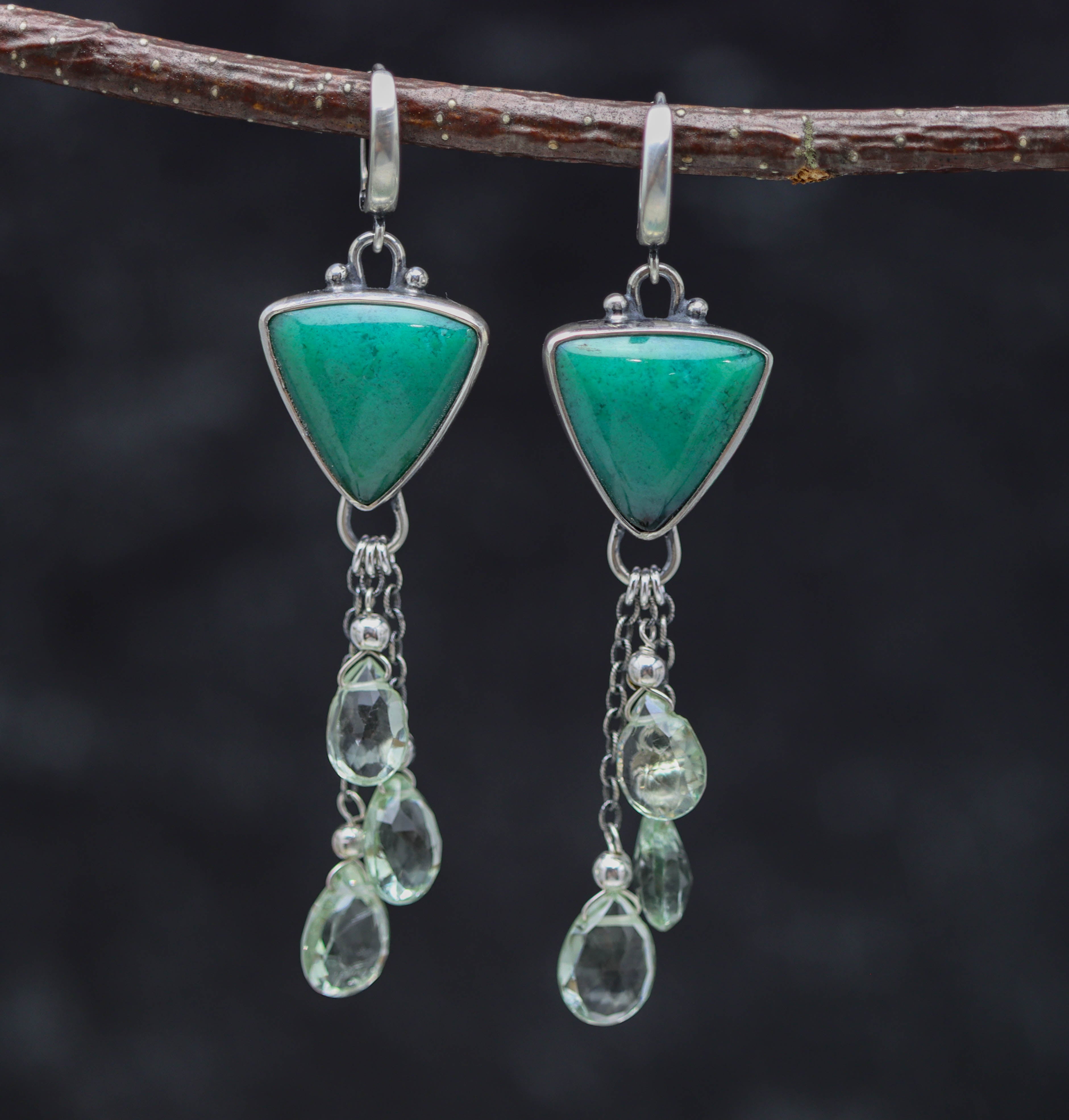 Opalized Chrysocolla and Prasiolite Sterling Silver Earrings