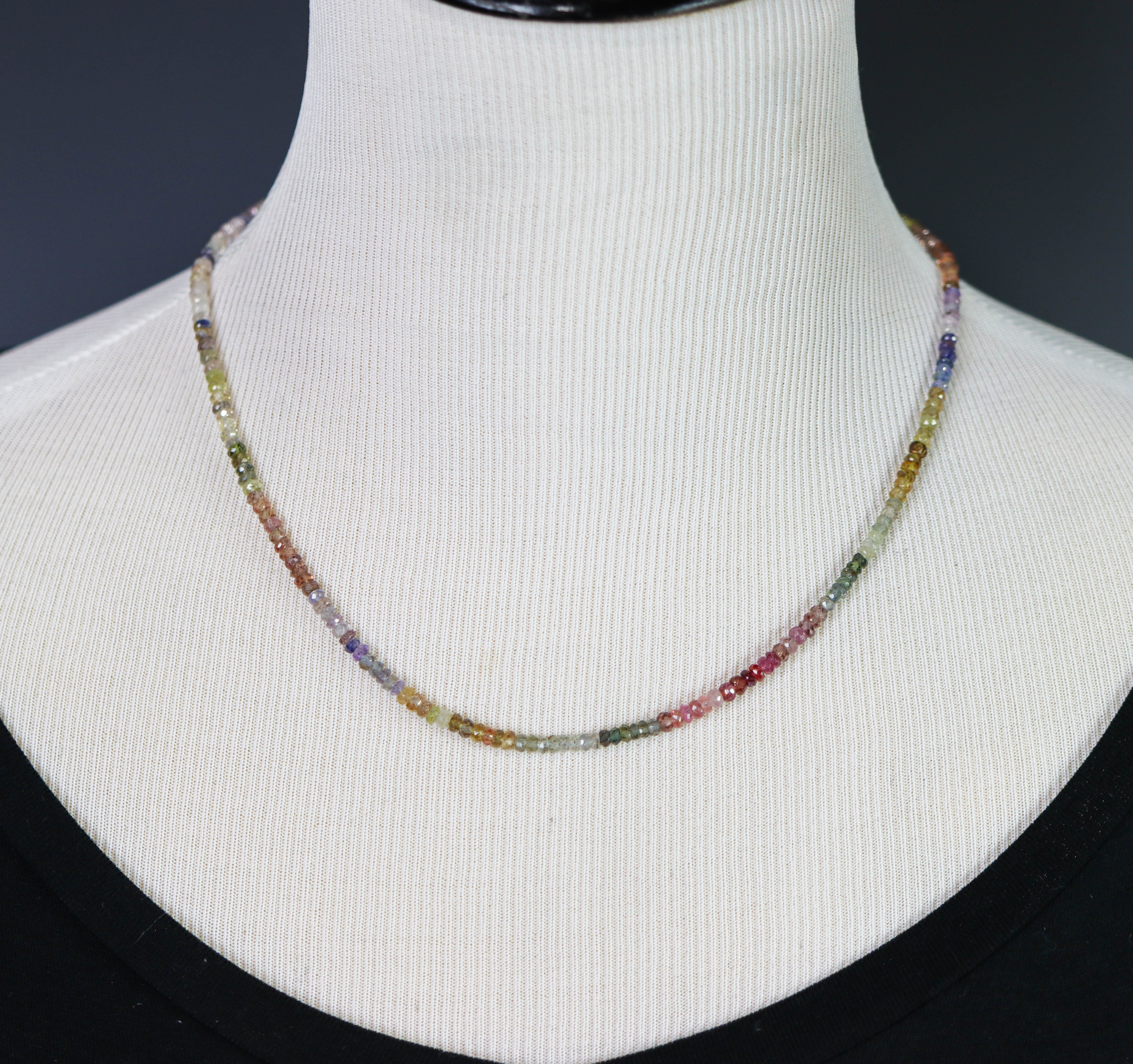 Multicolor Sapphire Beaded Necklace Sterling Silver