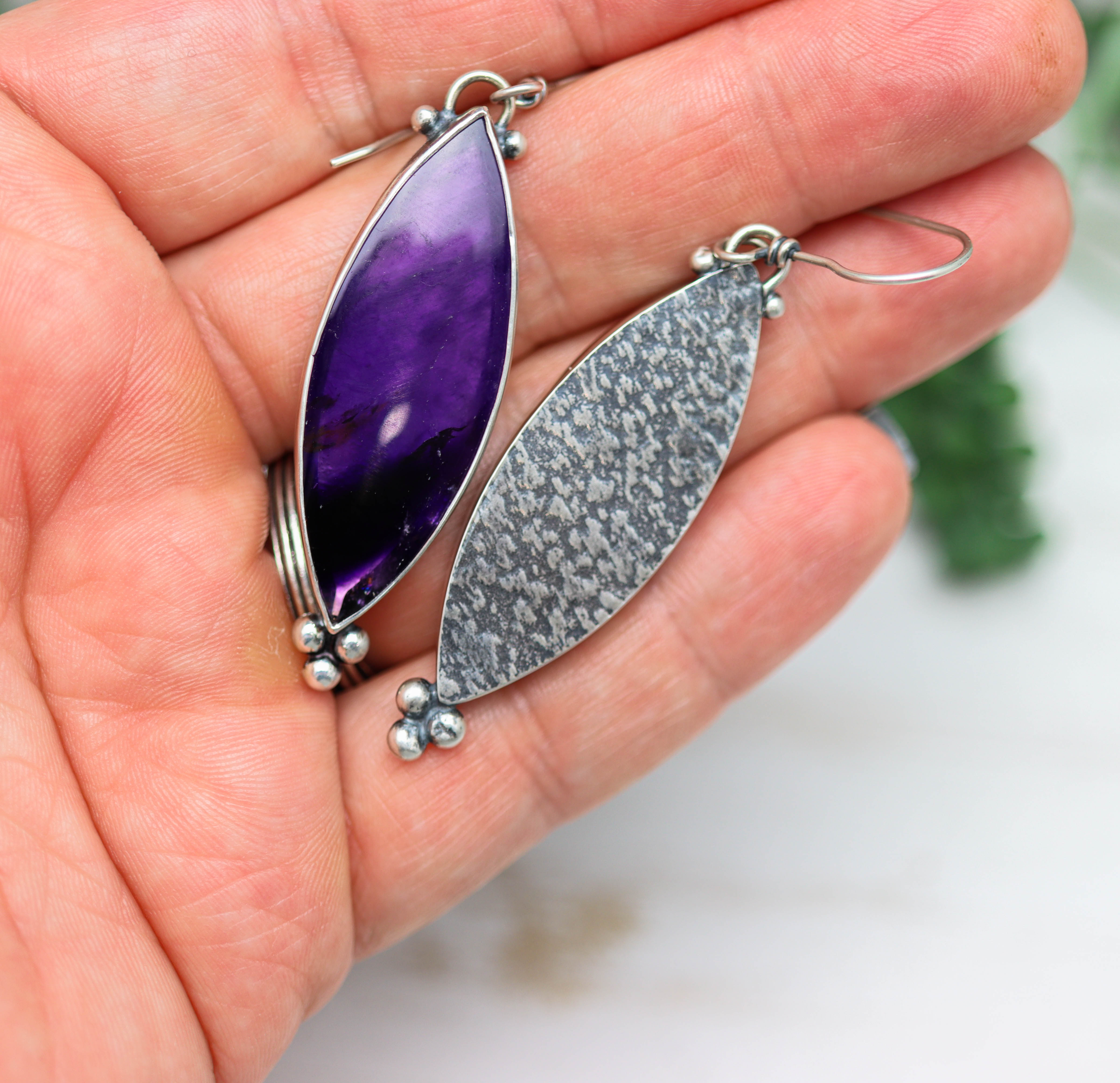 Amethyst Dangle Earrings Sterling Silver