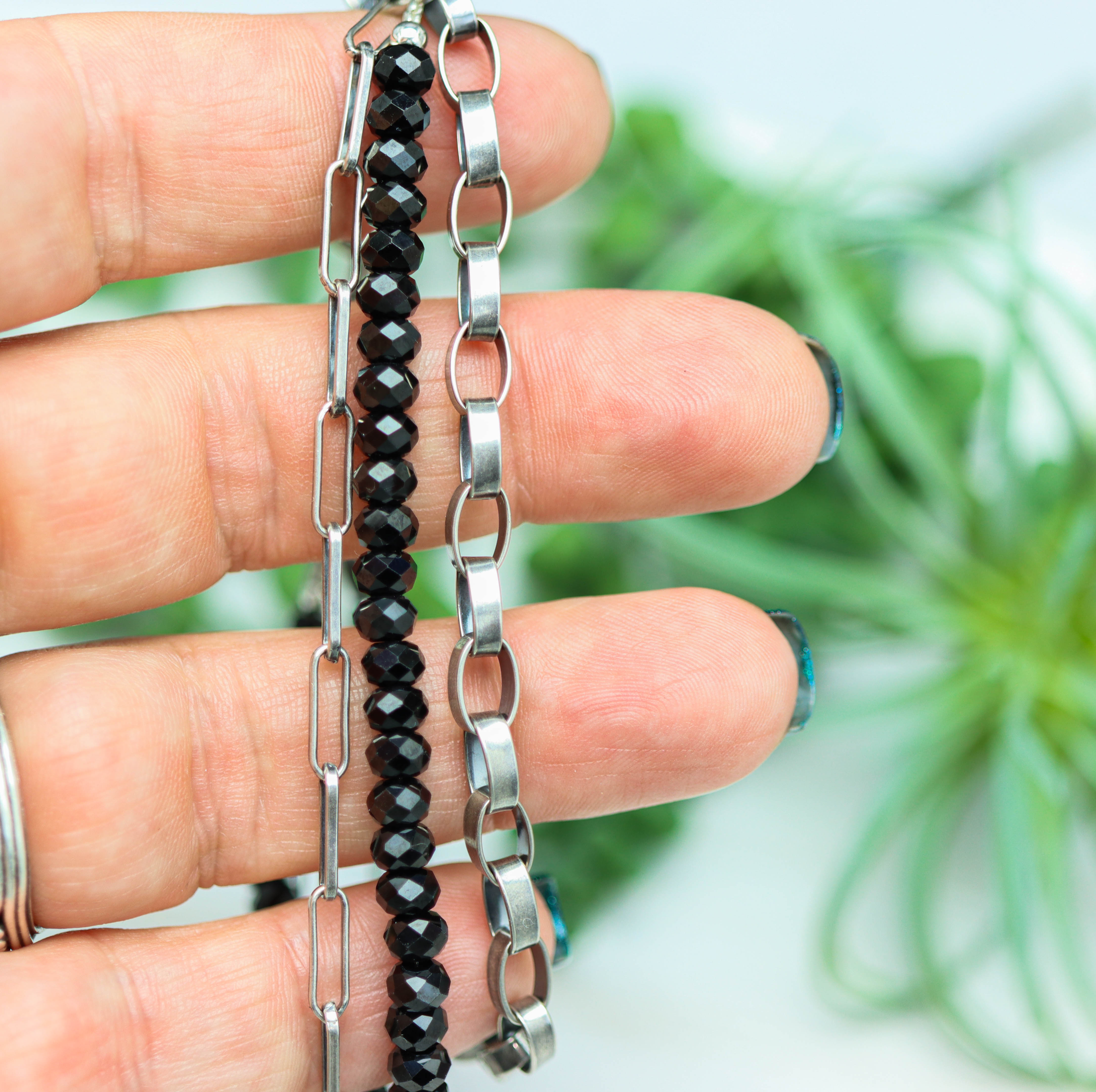Black Spinel & Sterling Silver Triple Strand Bracelet