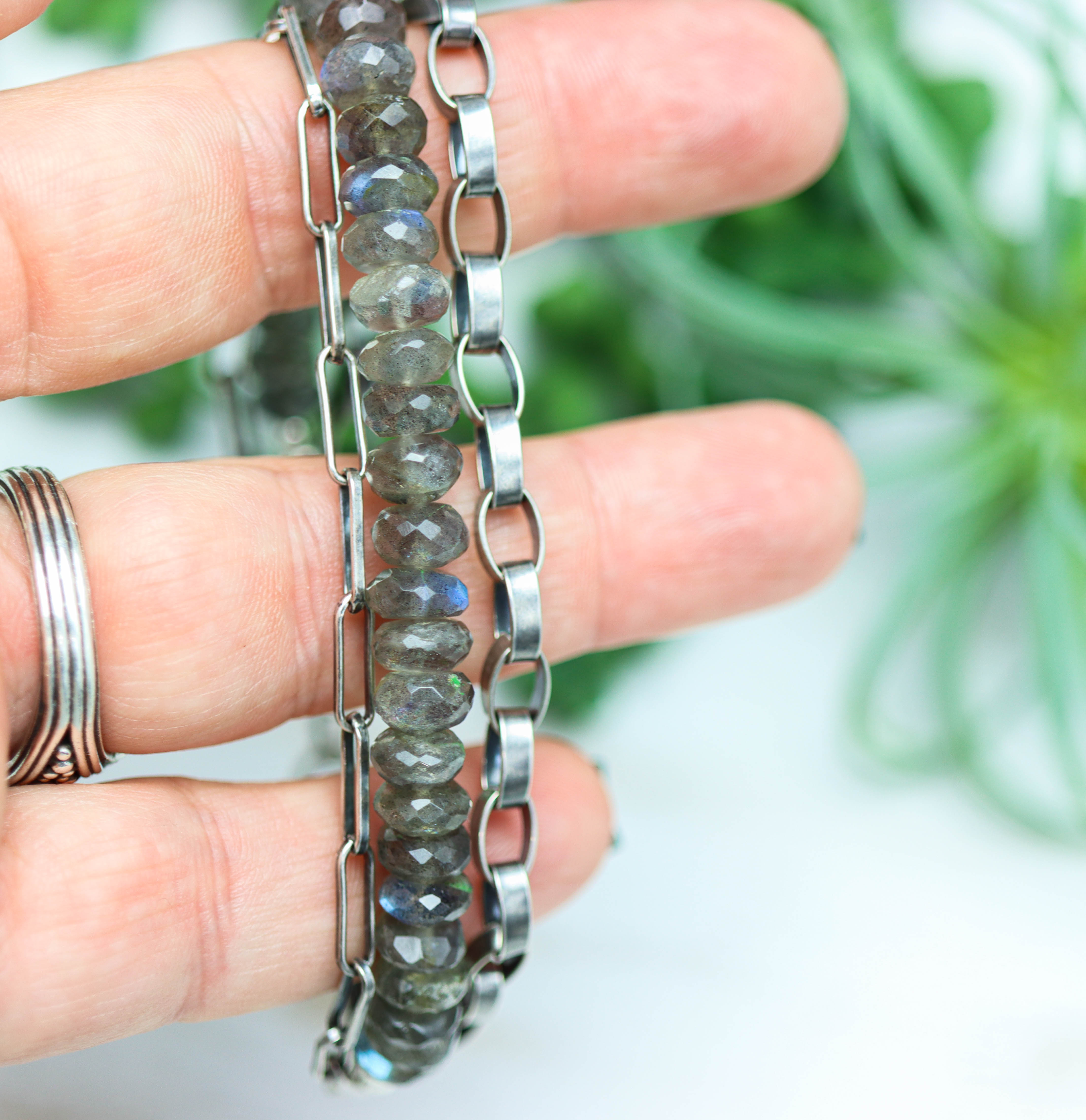 Labradorite & Sterling Silver Triple Strand Bracelet