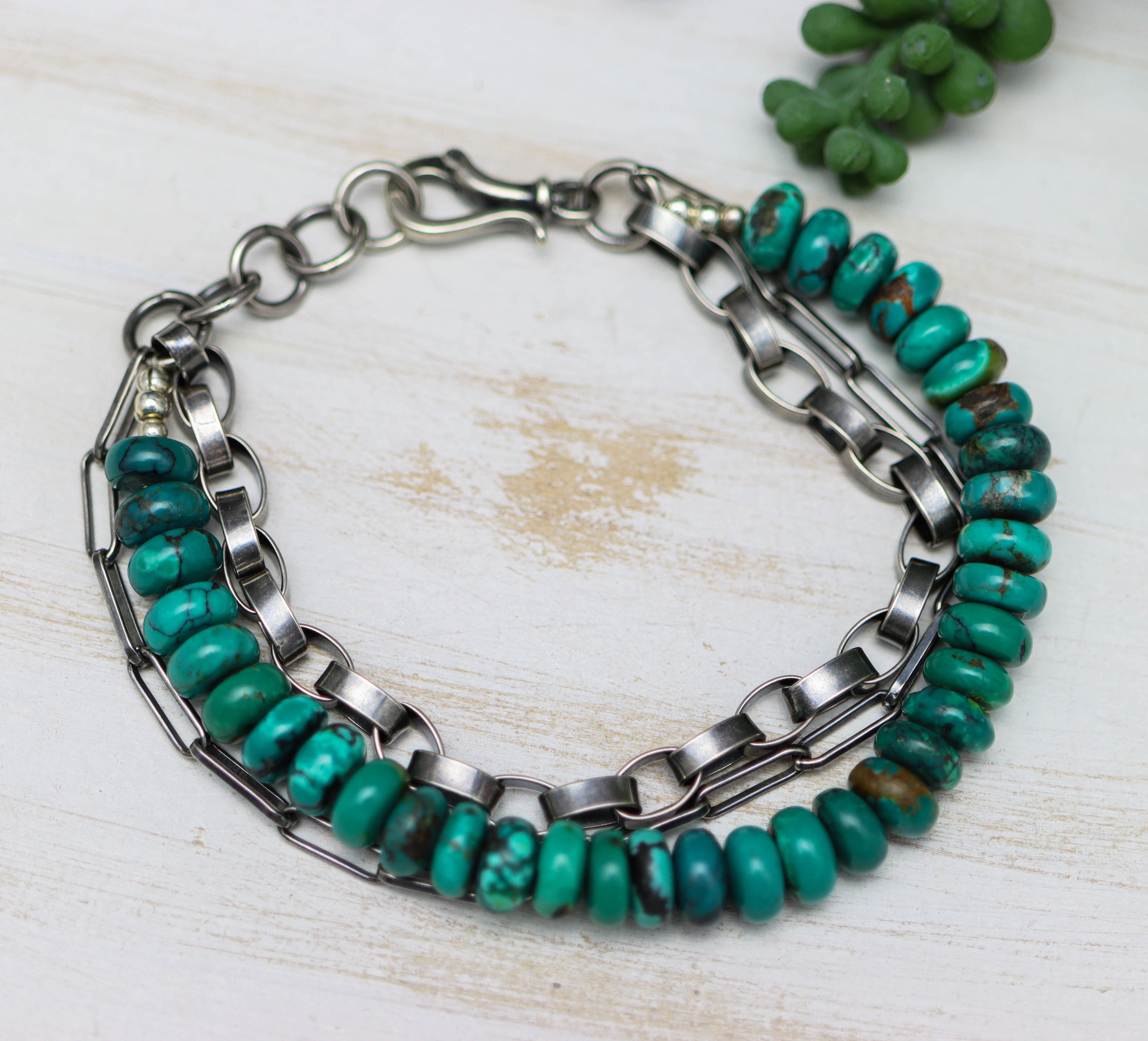 Turquoise & Sterling Silver Triple Strand Bracelet