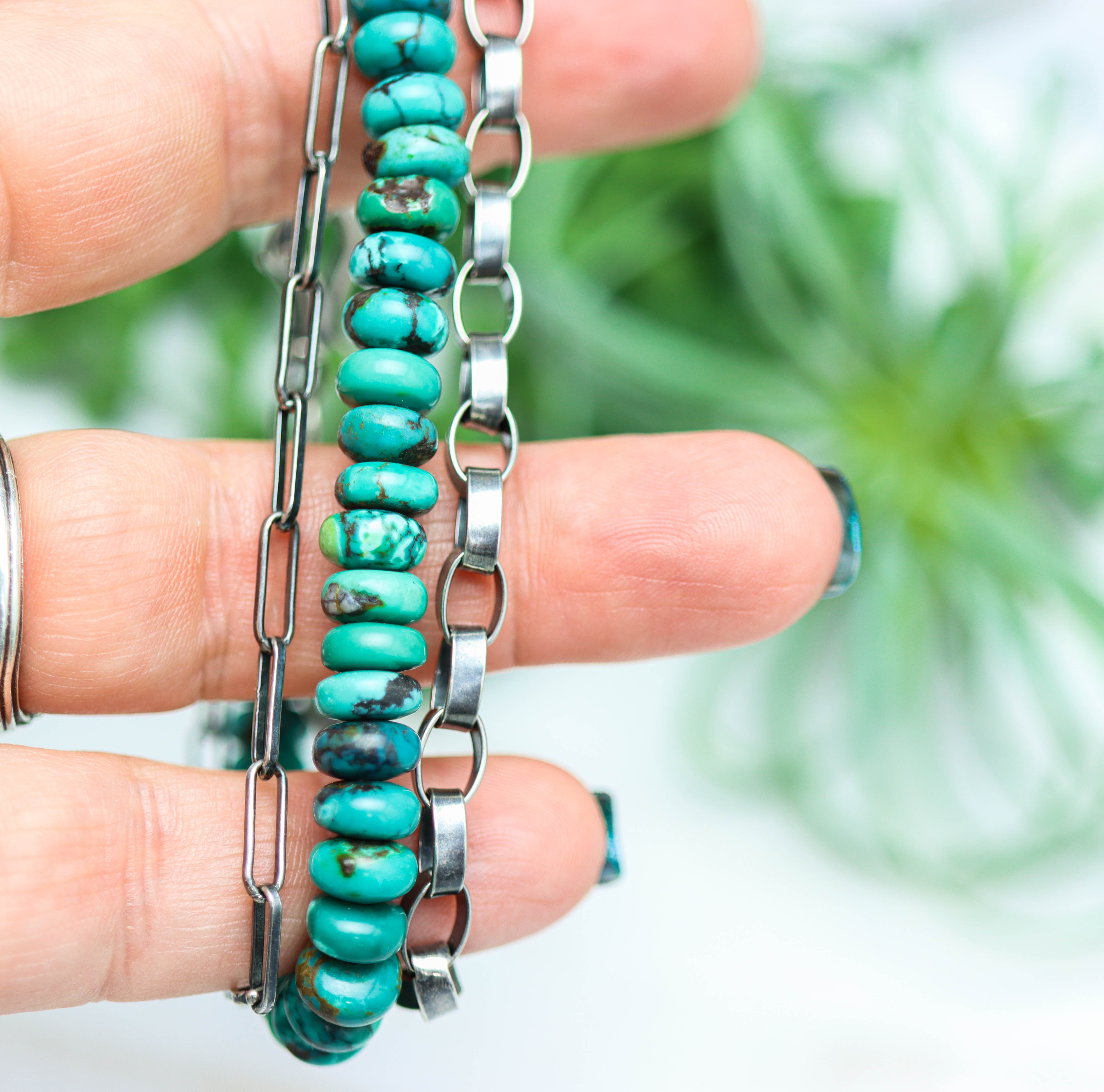 Turquoise & Sterling Silver Triple Strand Bracelet