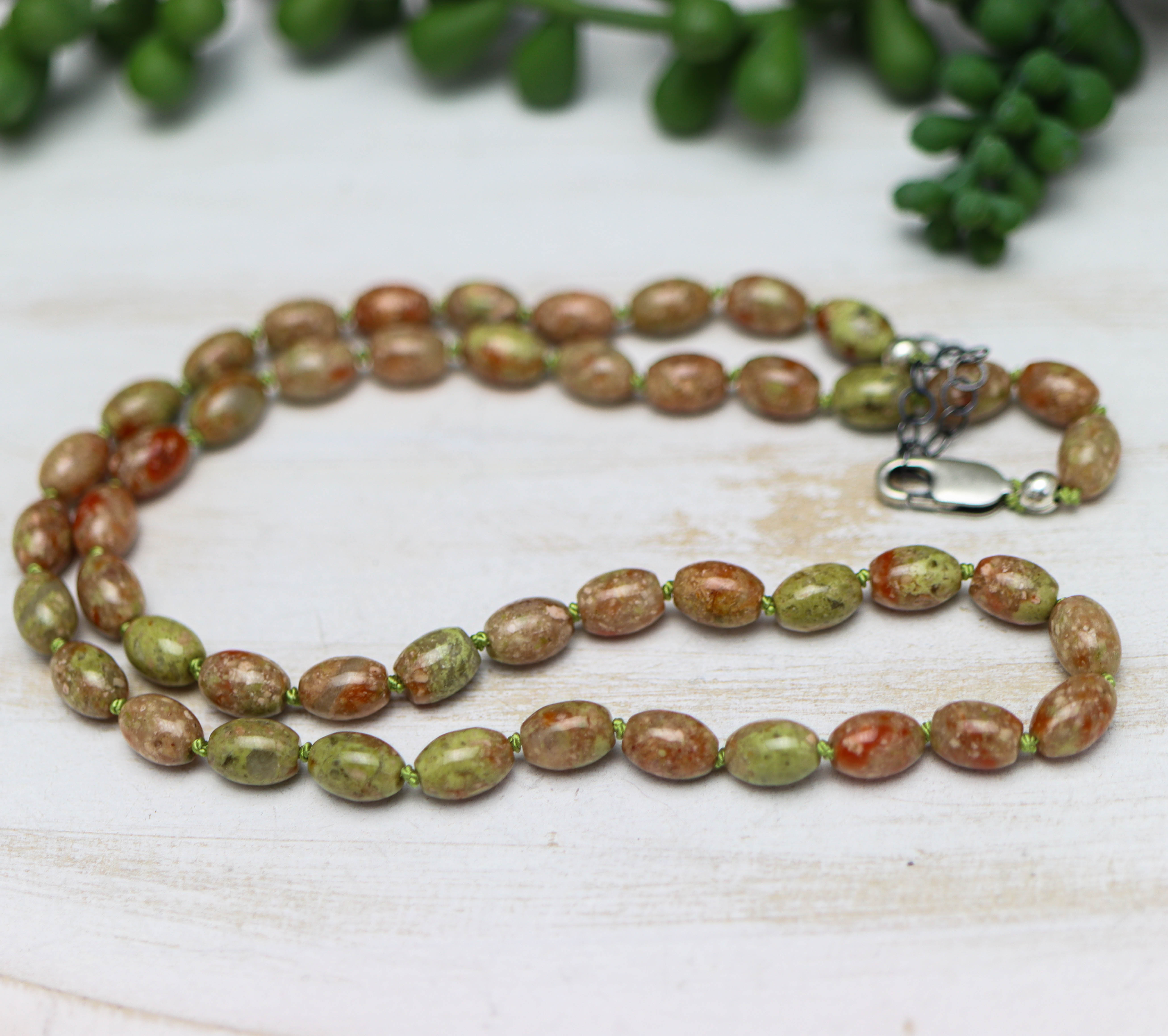 Autumn Jasper Hand Knotted Bead Necklace Sterling Silver