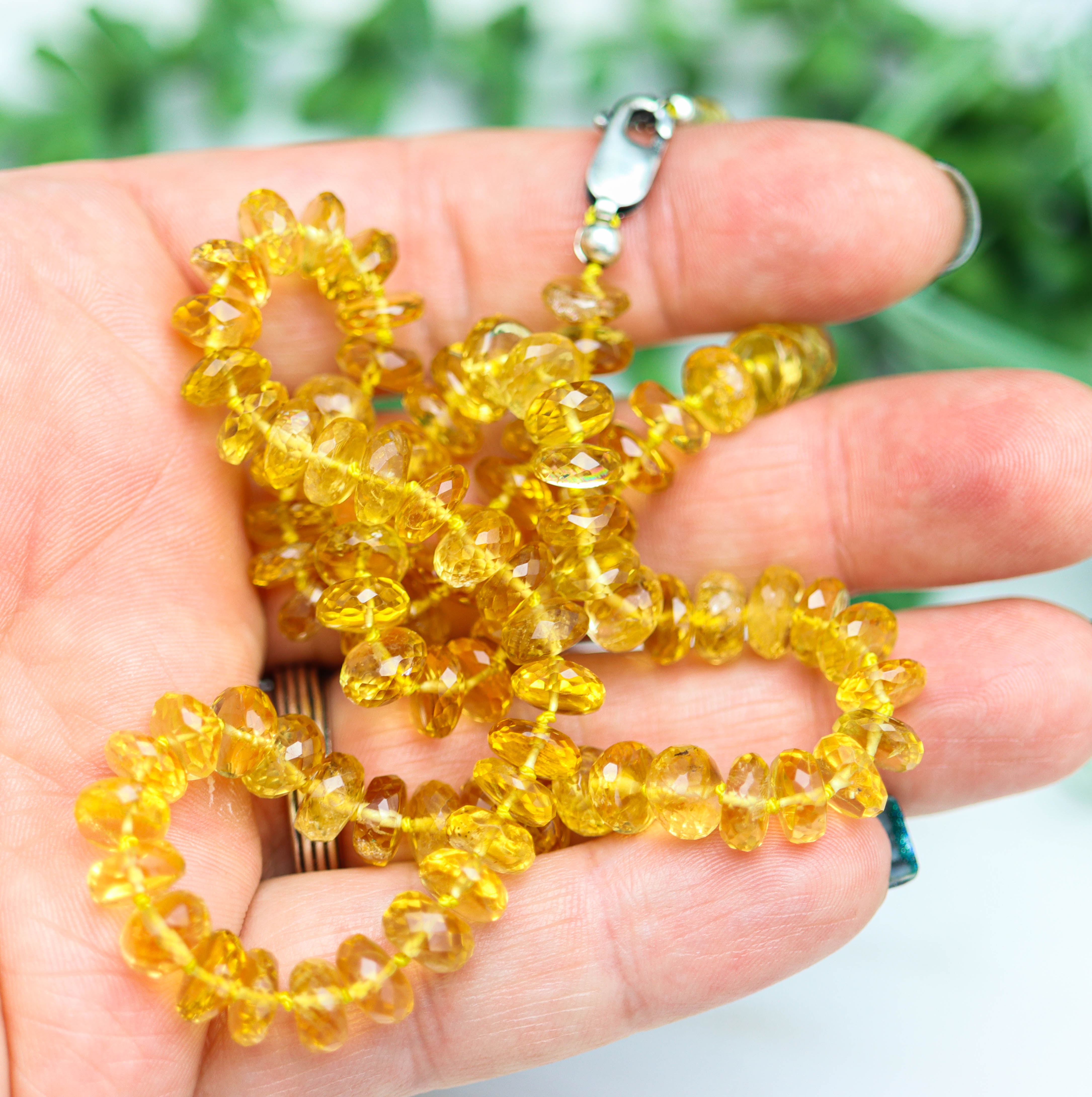 Stunning Yellow Citrine Hand Knotted Bead Necklace Sterling Silver