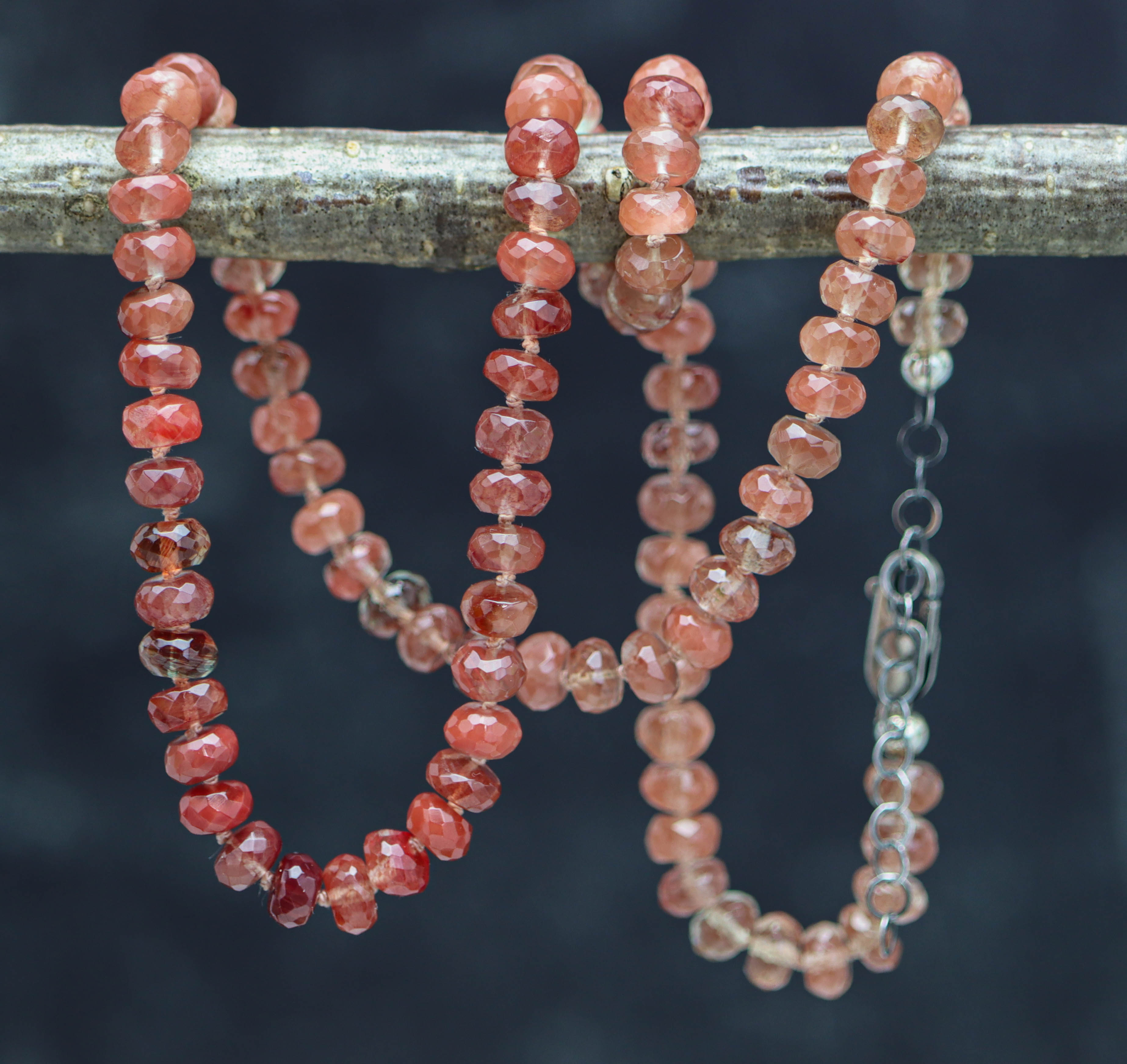 Andesine Hand Knotted Bead Necklace Sterling Silver