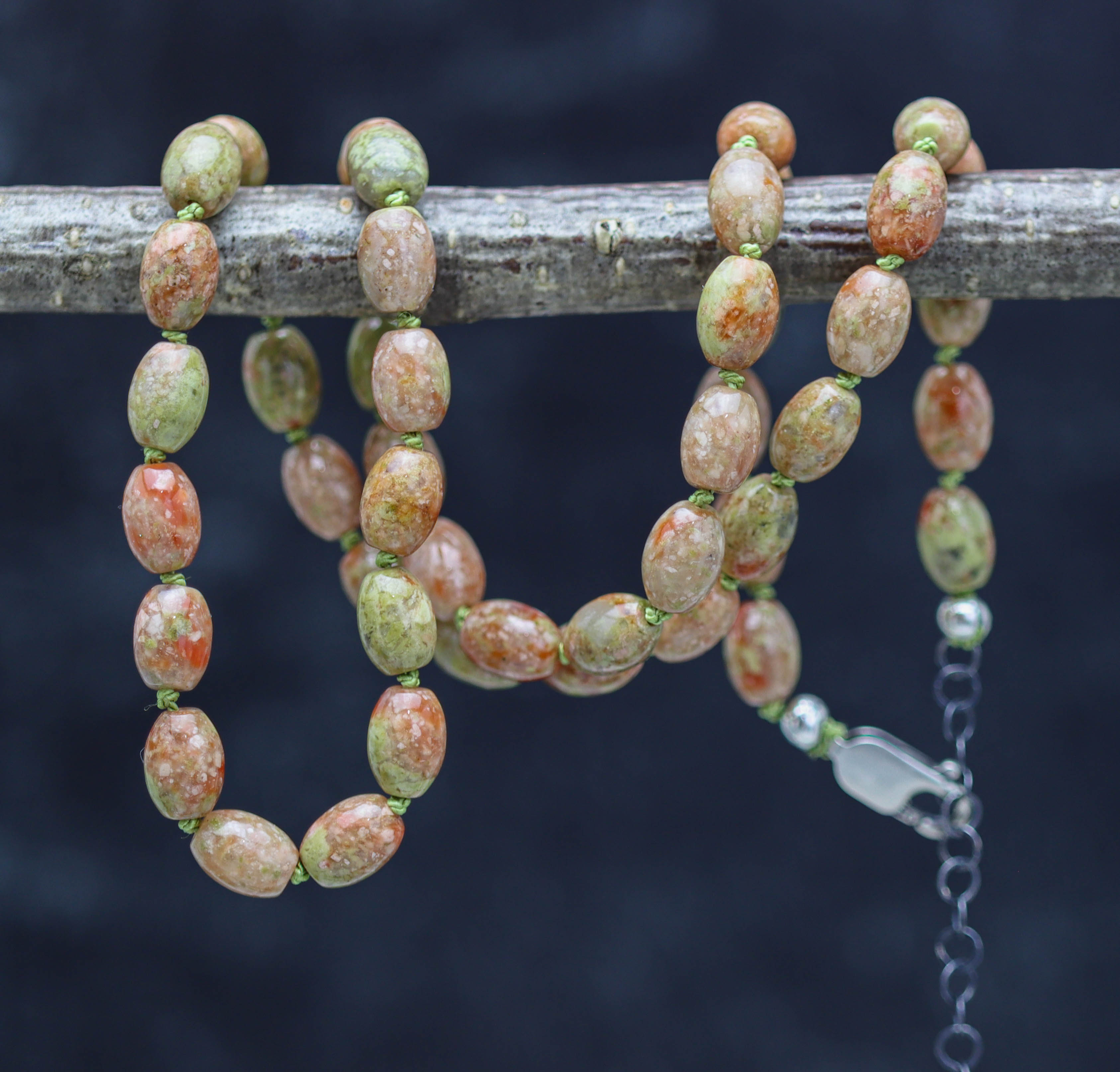 Autumn Jasper Hand Knotted Bead Necklace Sterling Silver