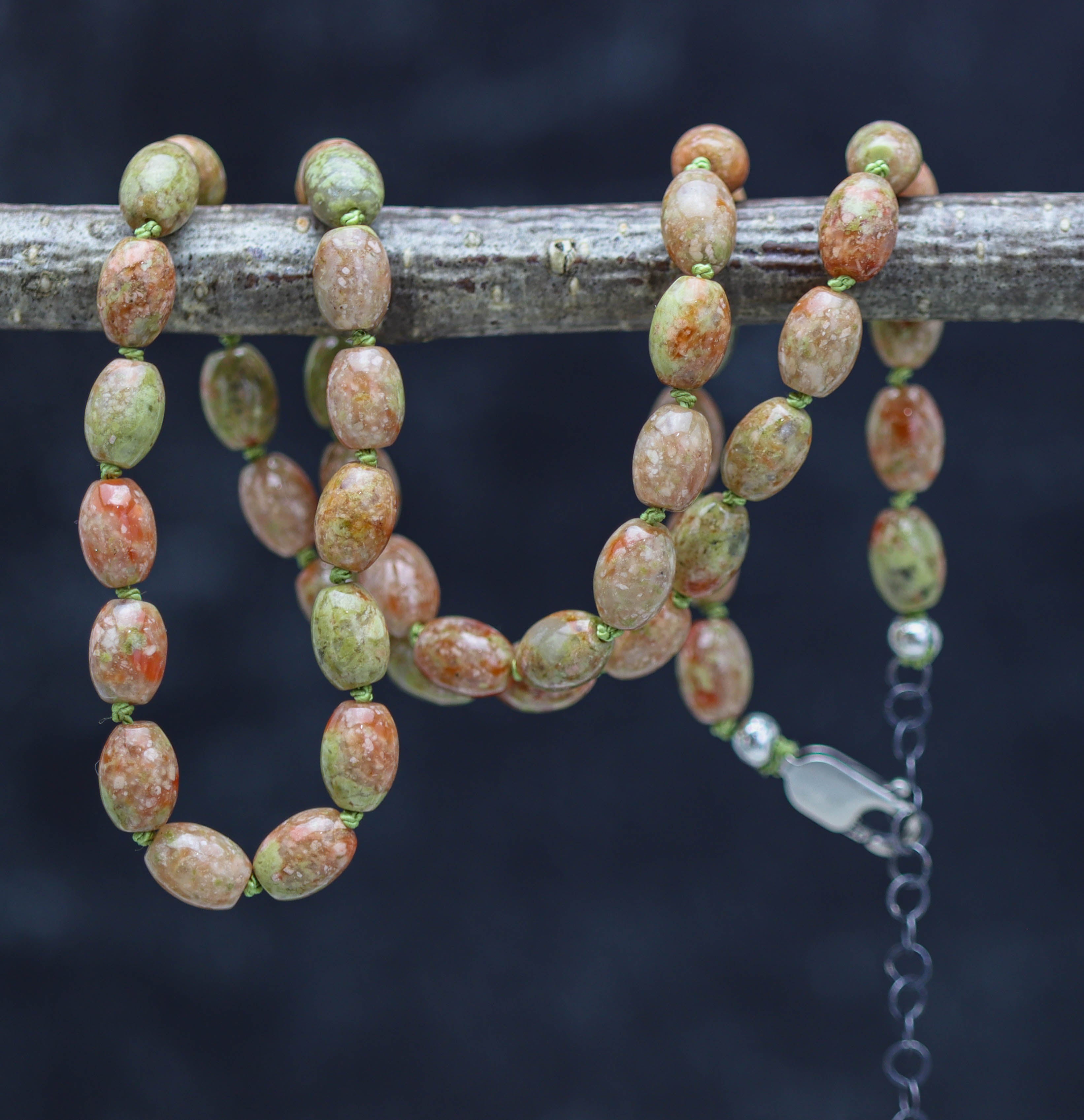 Autumn Jasper Hand Knotted Bead Necklace Sterling Silver