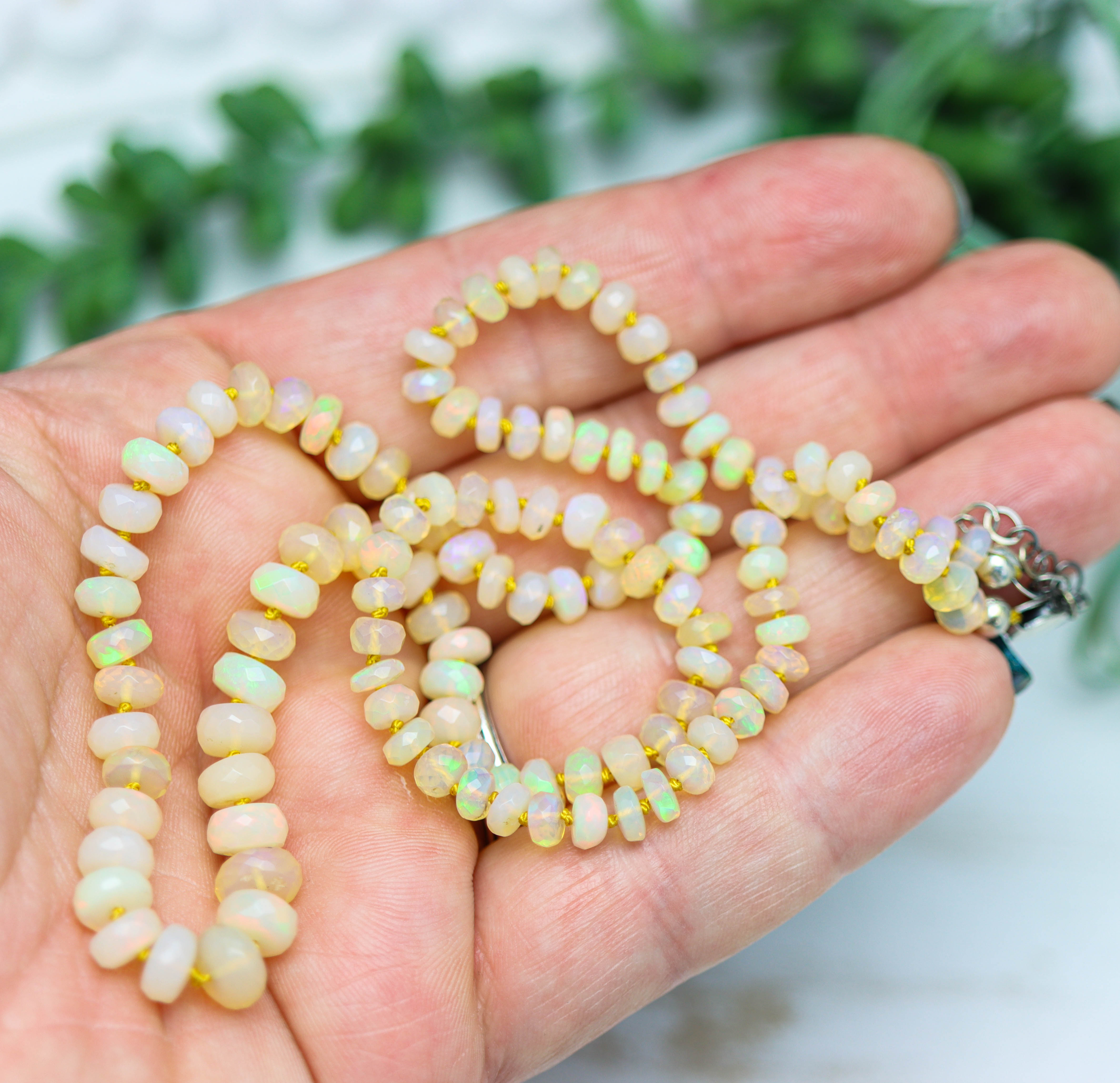 Gorgeous Ethiopian Opal Hand Knotted Bead Necklace Sterling Silver