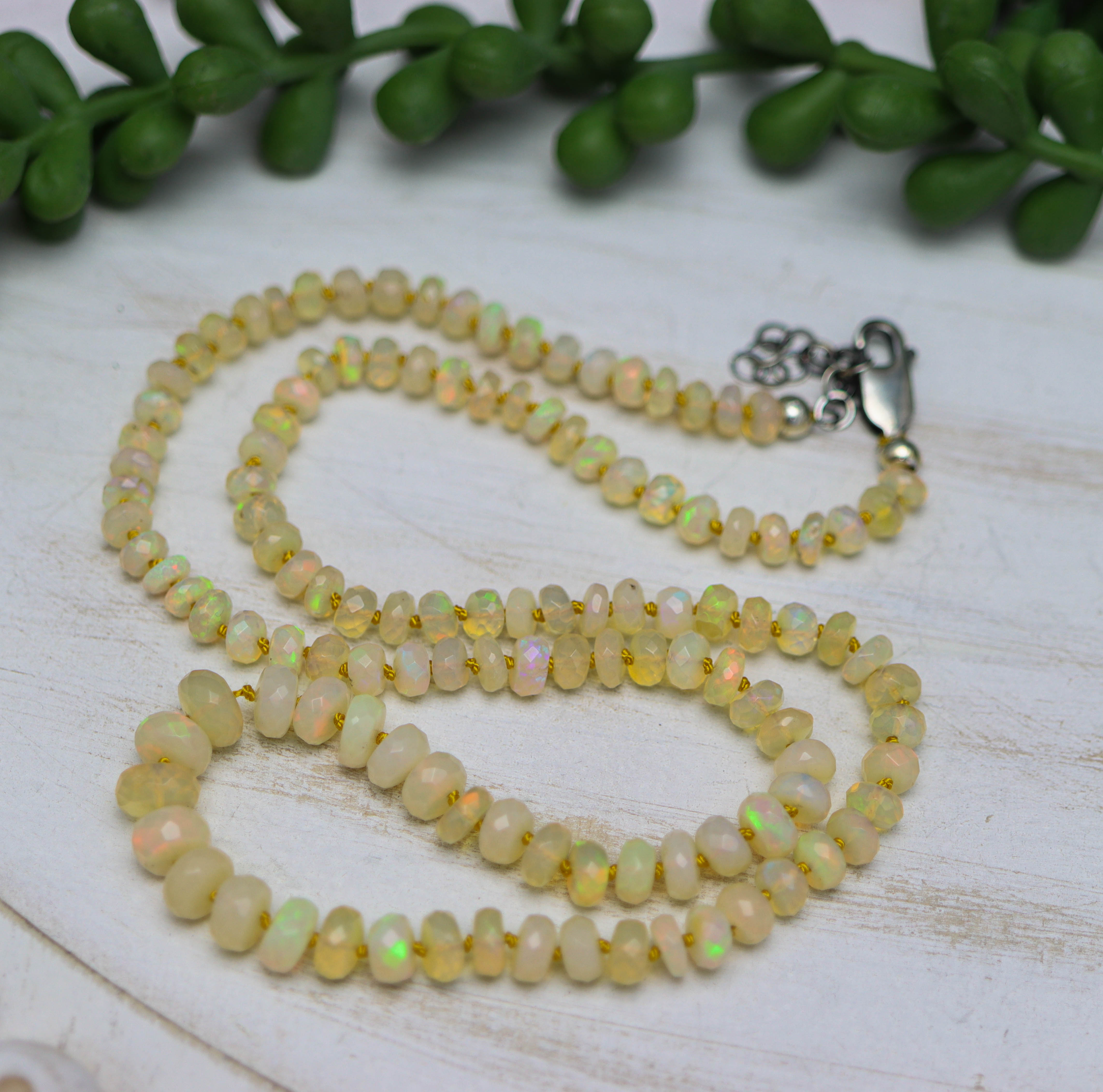 Gorgeous Ethiopian Opal Hand Knotted Bead Necklace Sterling Silver