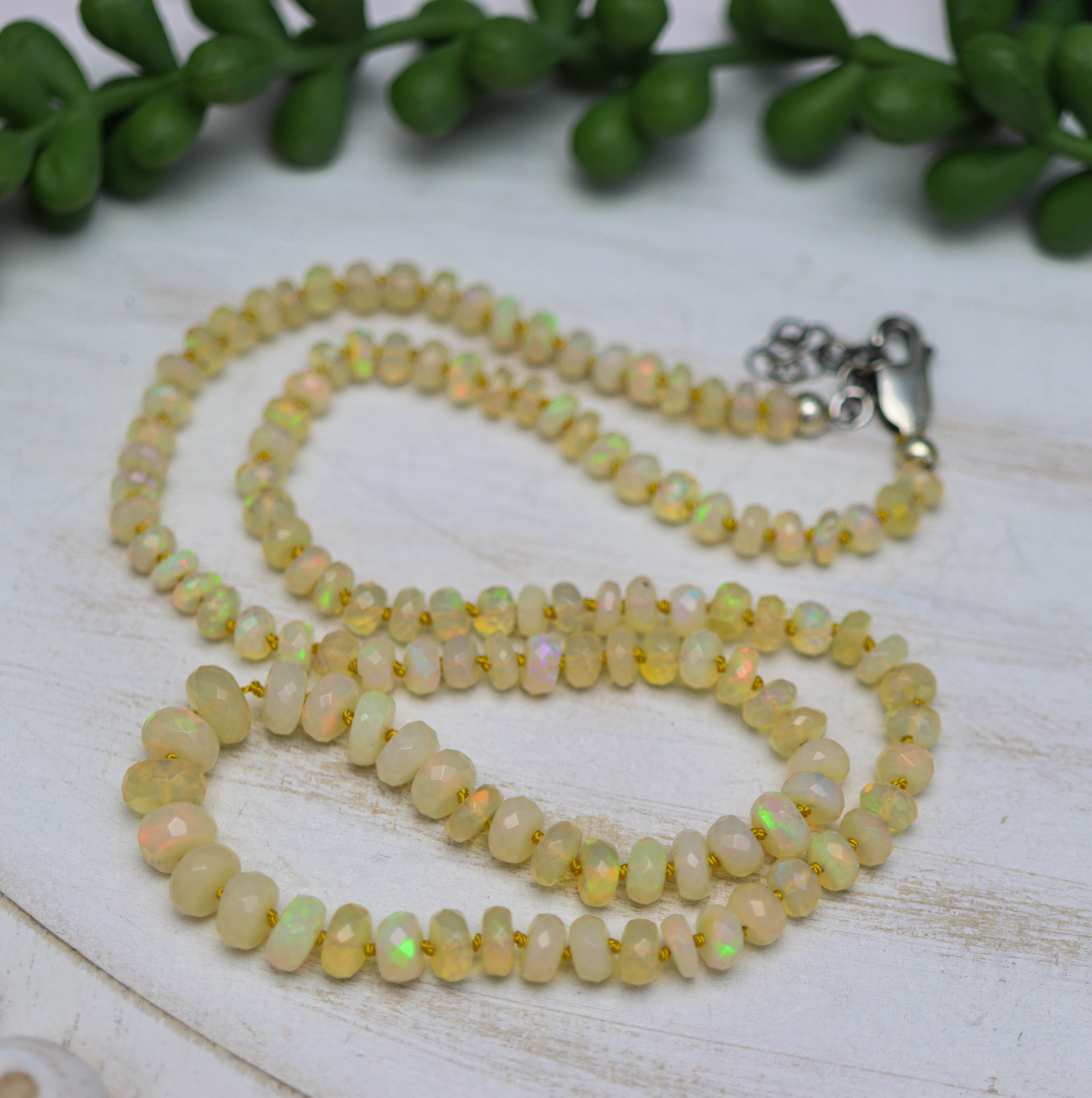 Gorgeous Ethiopian Opal Hand Knotted Bead Necklace Sterling Silver