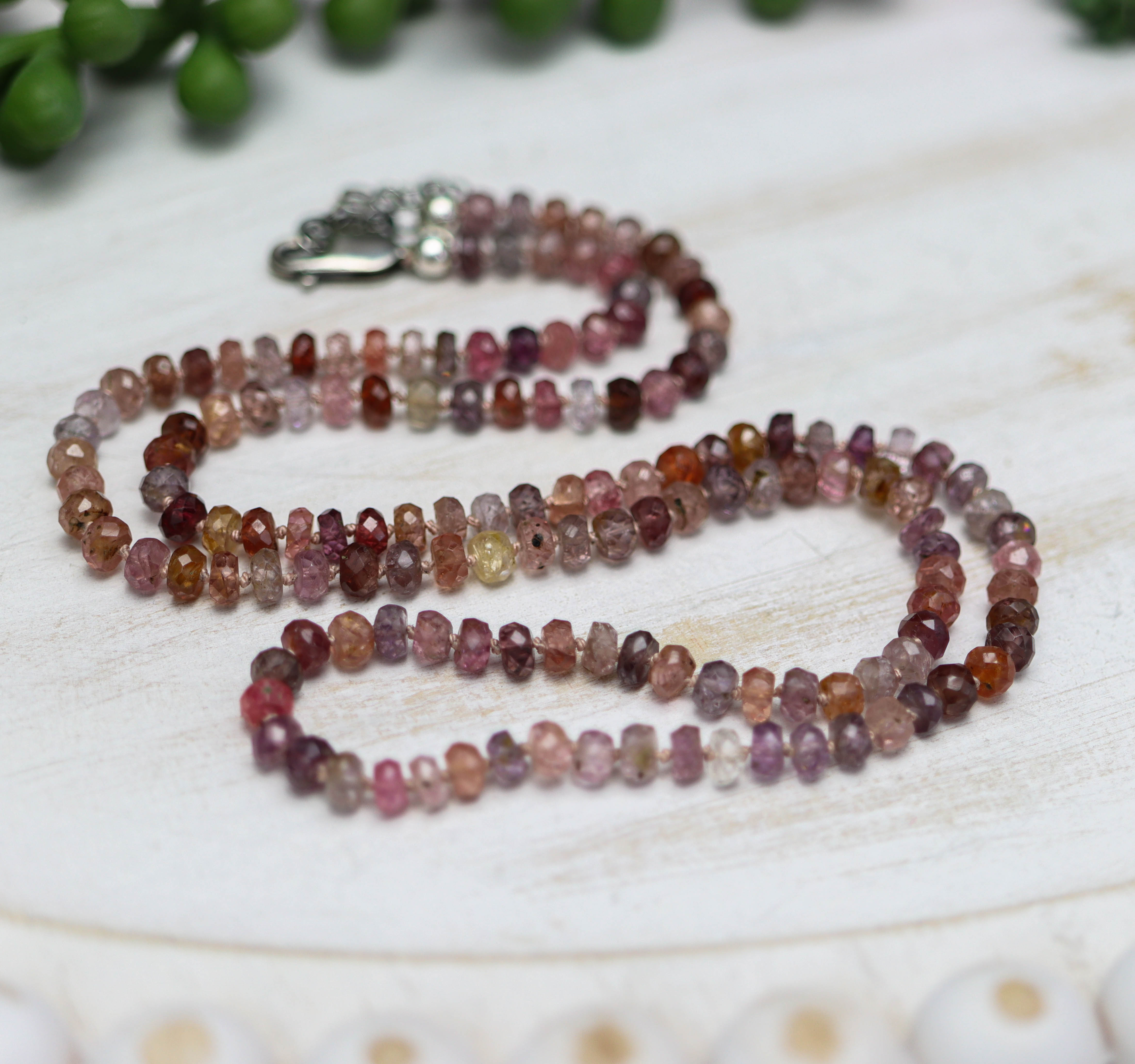 Multi Colored Spinel Hand Knotted Bead Necklace Sterling Silver