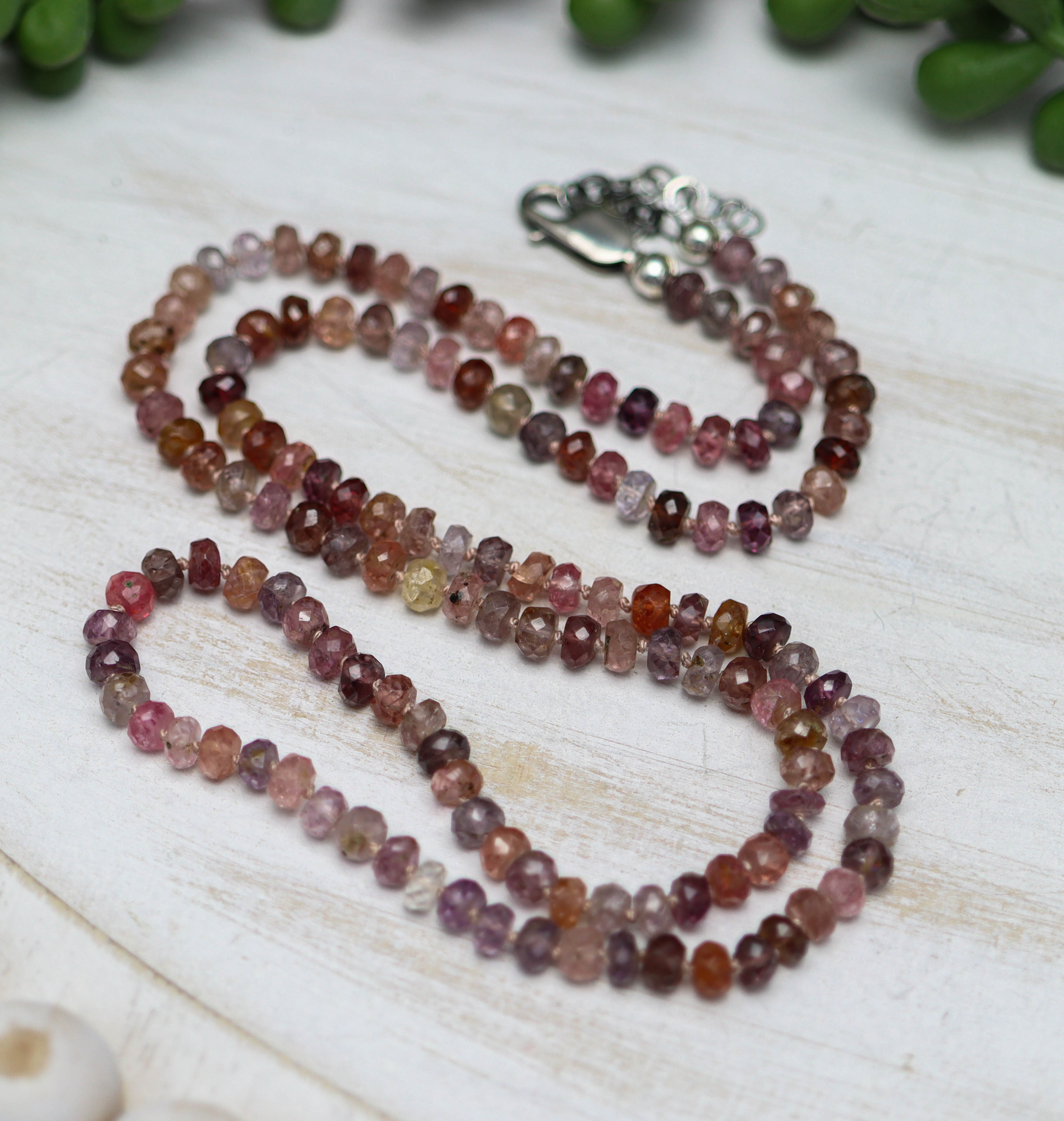 Multi Colored Spinel Hand Knotted Bead Necklace Sterling Silver