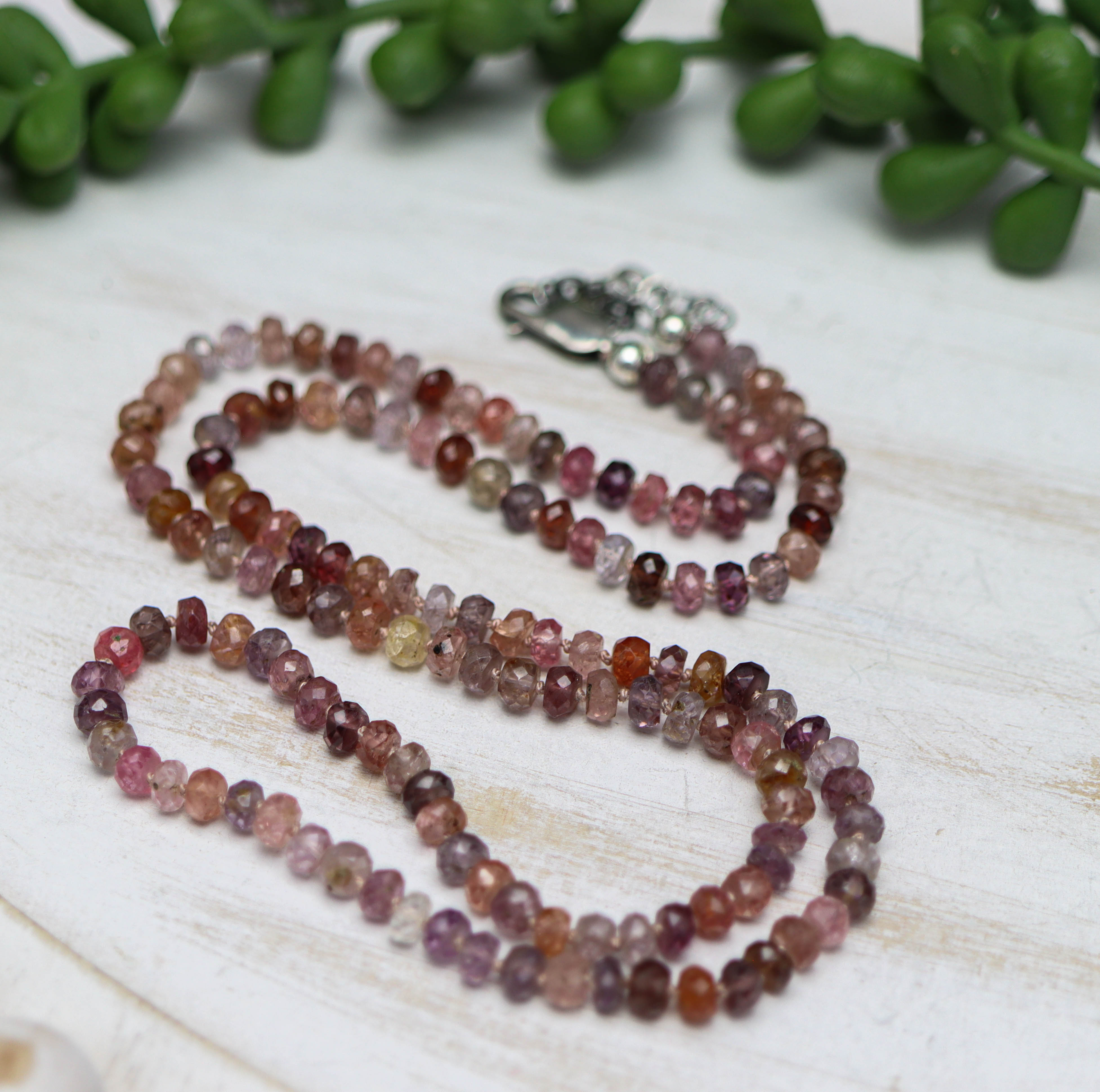 Multi Colored Spinel Hand Knotted Bead Necklace Sterling Silver