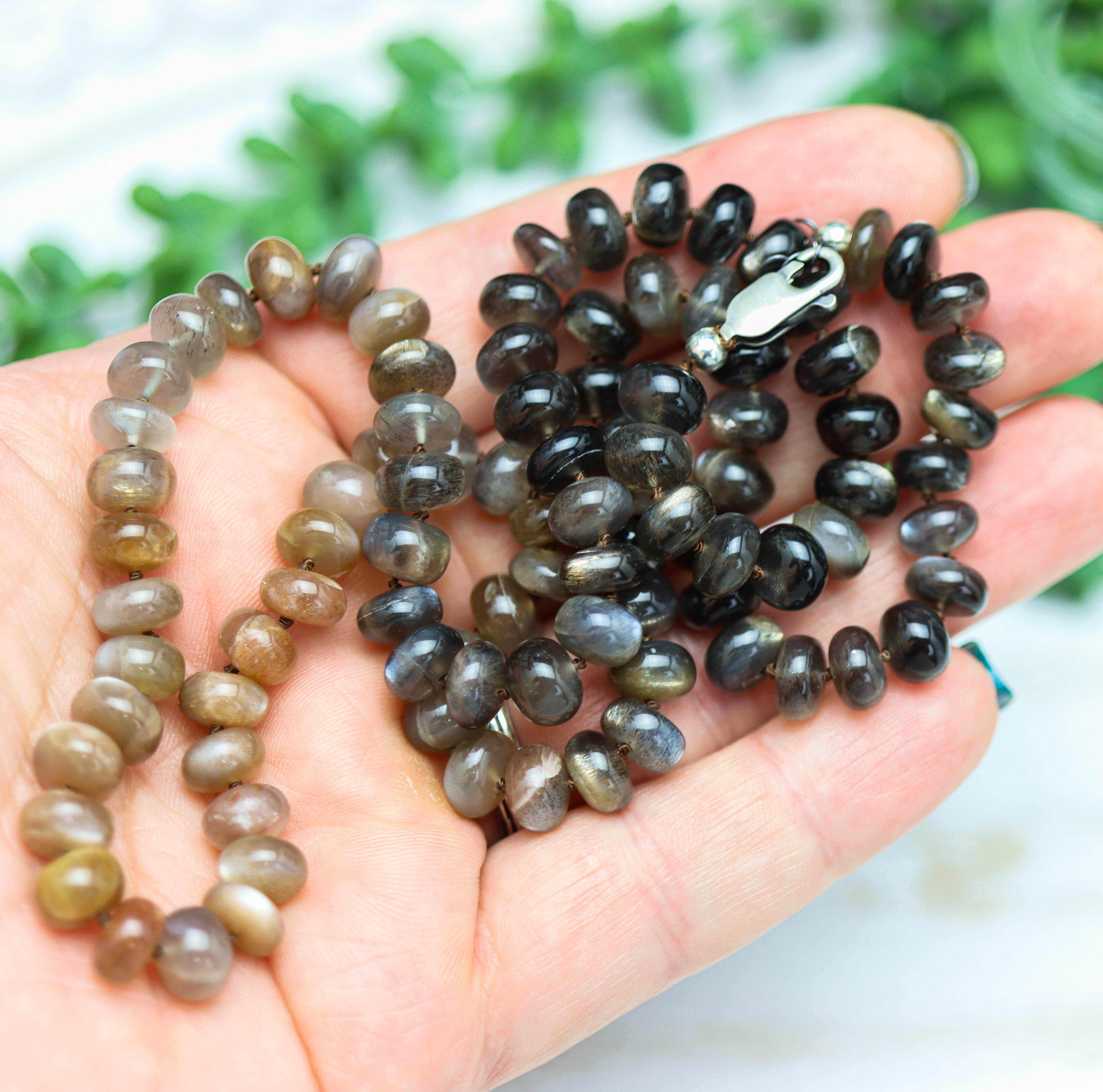 Australian Moonstone Hand Knotted Bead Necklace Sterling Silver LONG