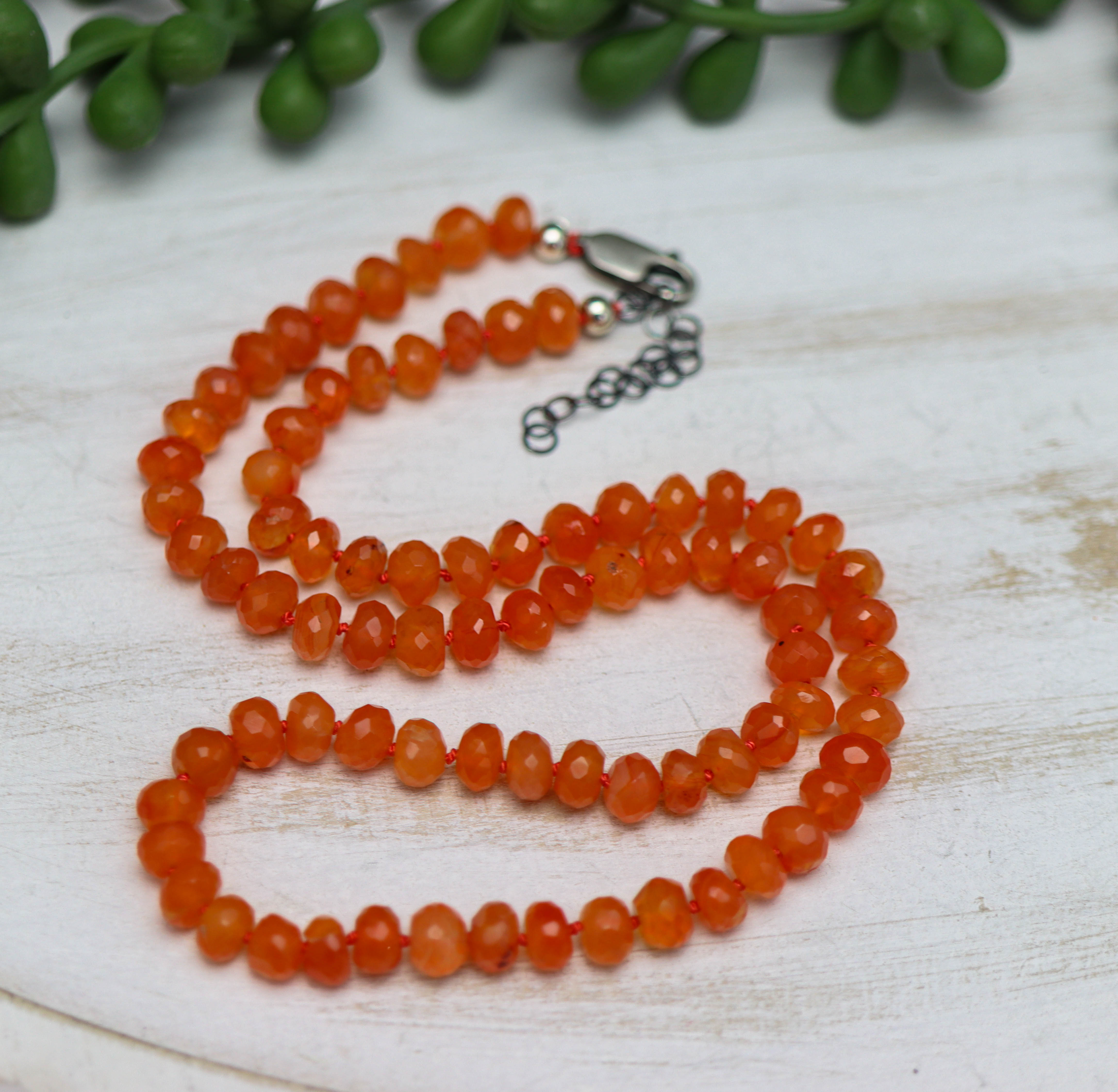 Juicy Orange Carnelian Hand Knotted Bead Necklace Sterling Silver