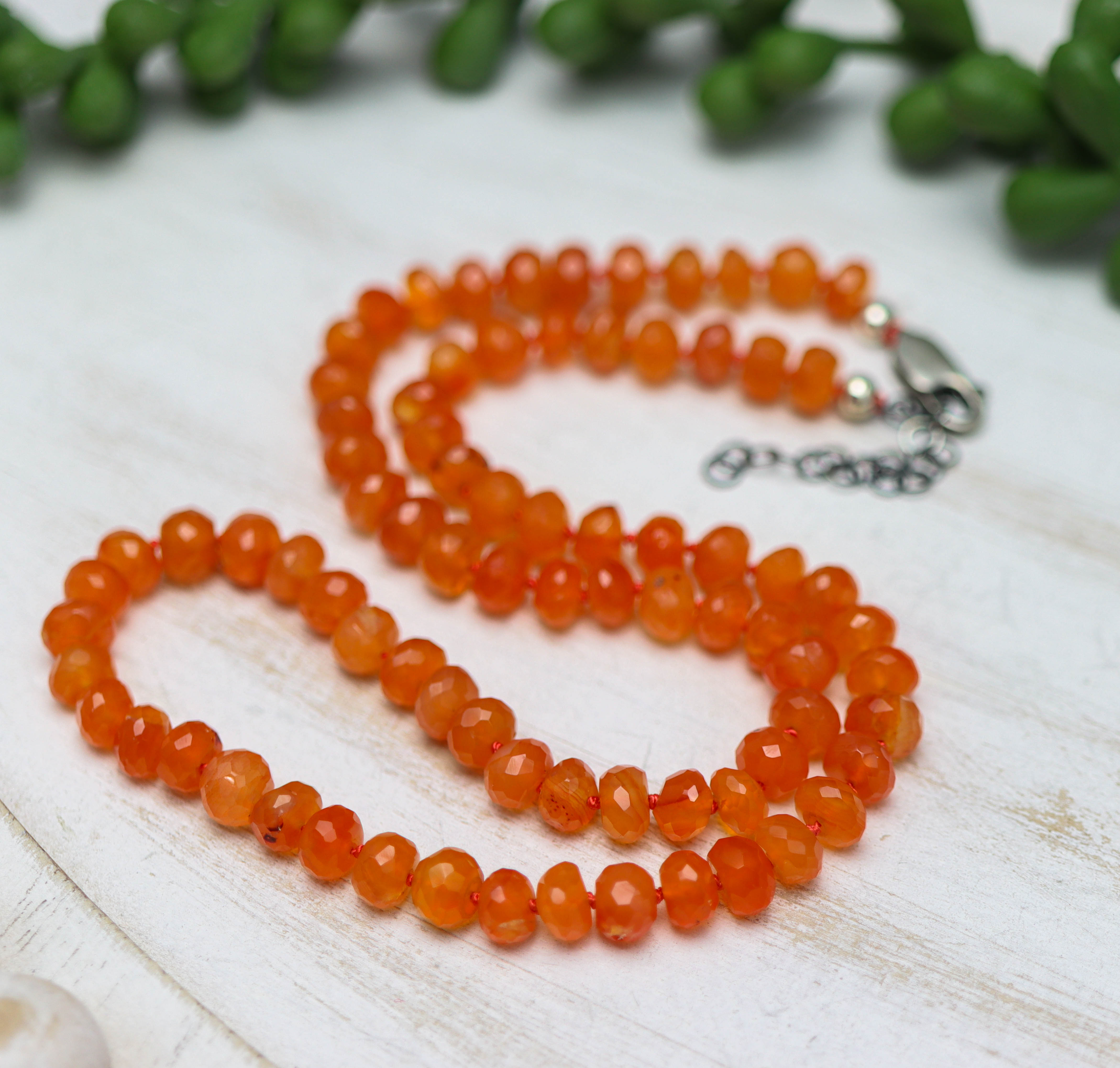 Juicy Orange Carnelian Hand Knotted Bead Necklace Sterling Silver