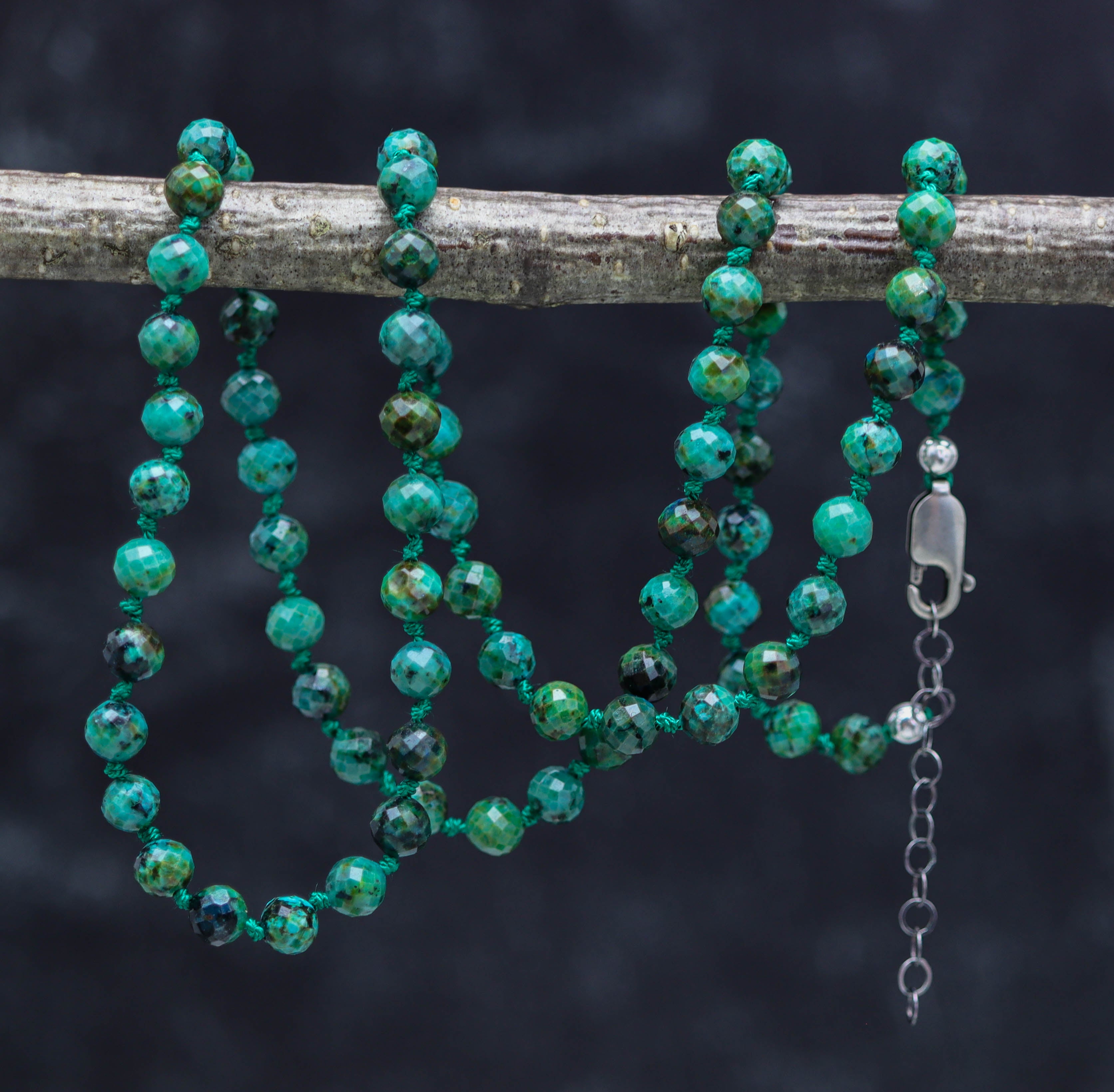 Chrysocolla Hand Knotted Bead Necklace Sterling Silver