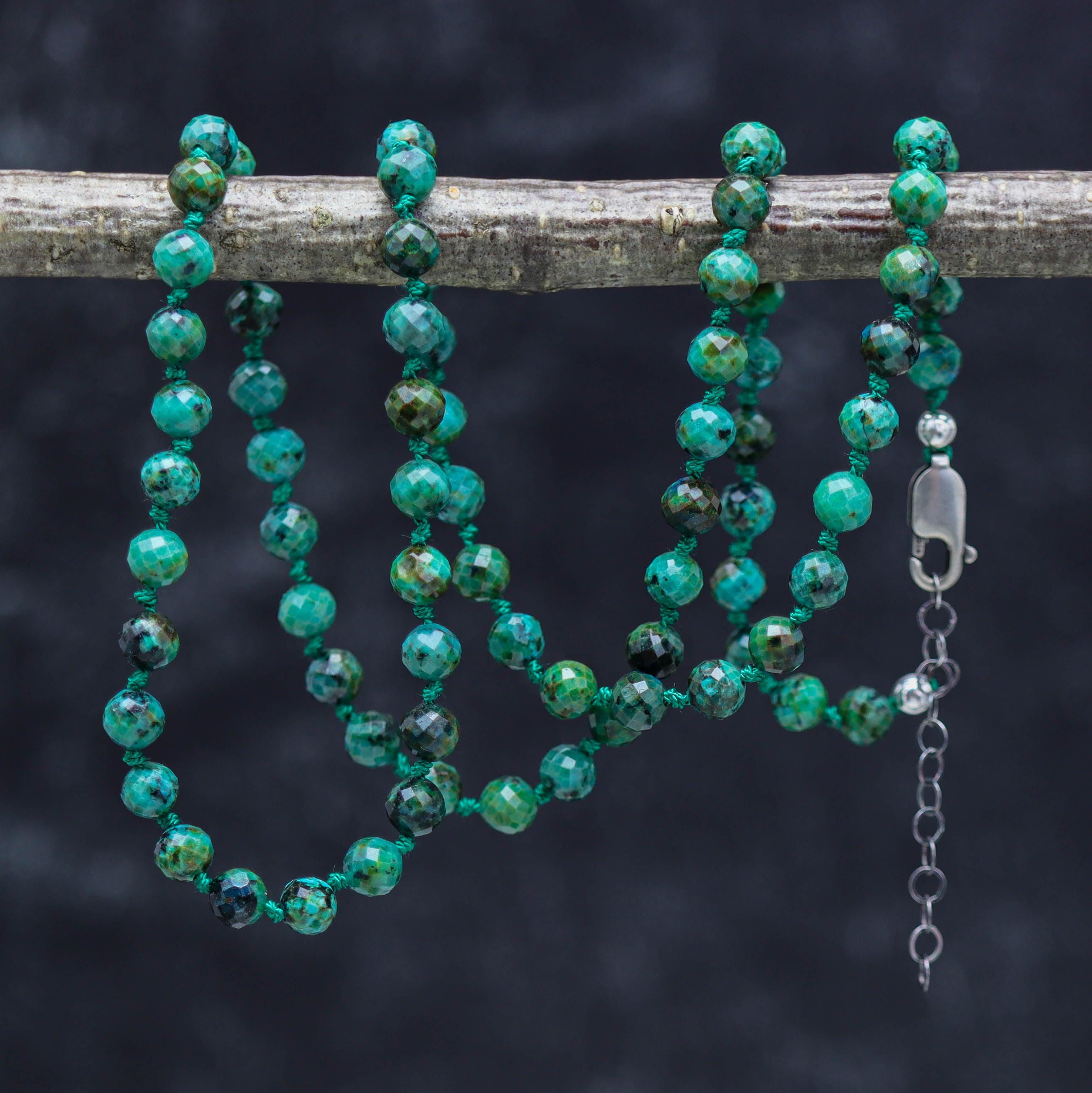 Chrysocolla Hand Knotted Bead Necklace Sterling Silver