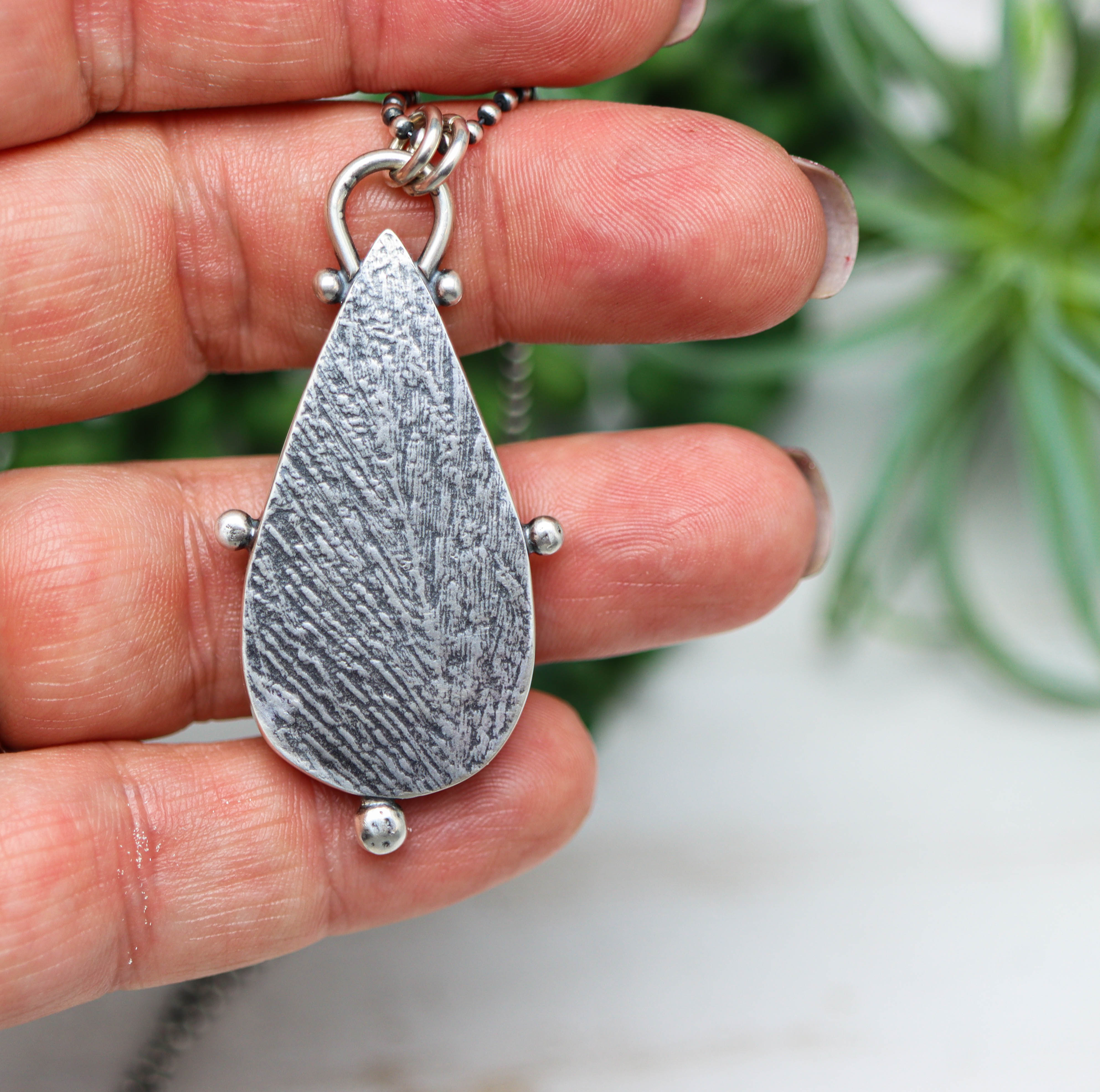 Plume Agate Pendant Necklace Sterling Silver