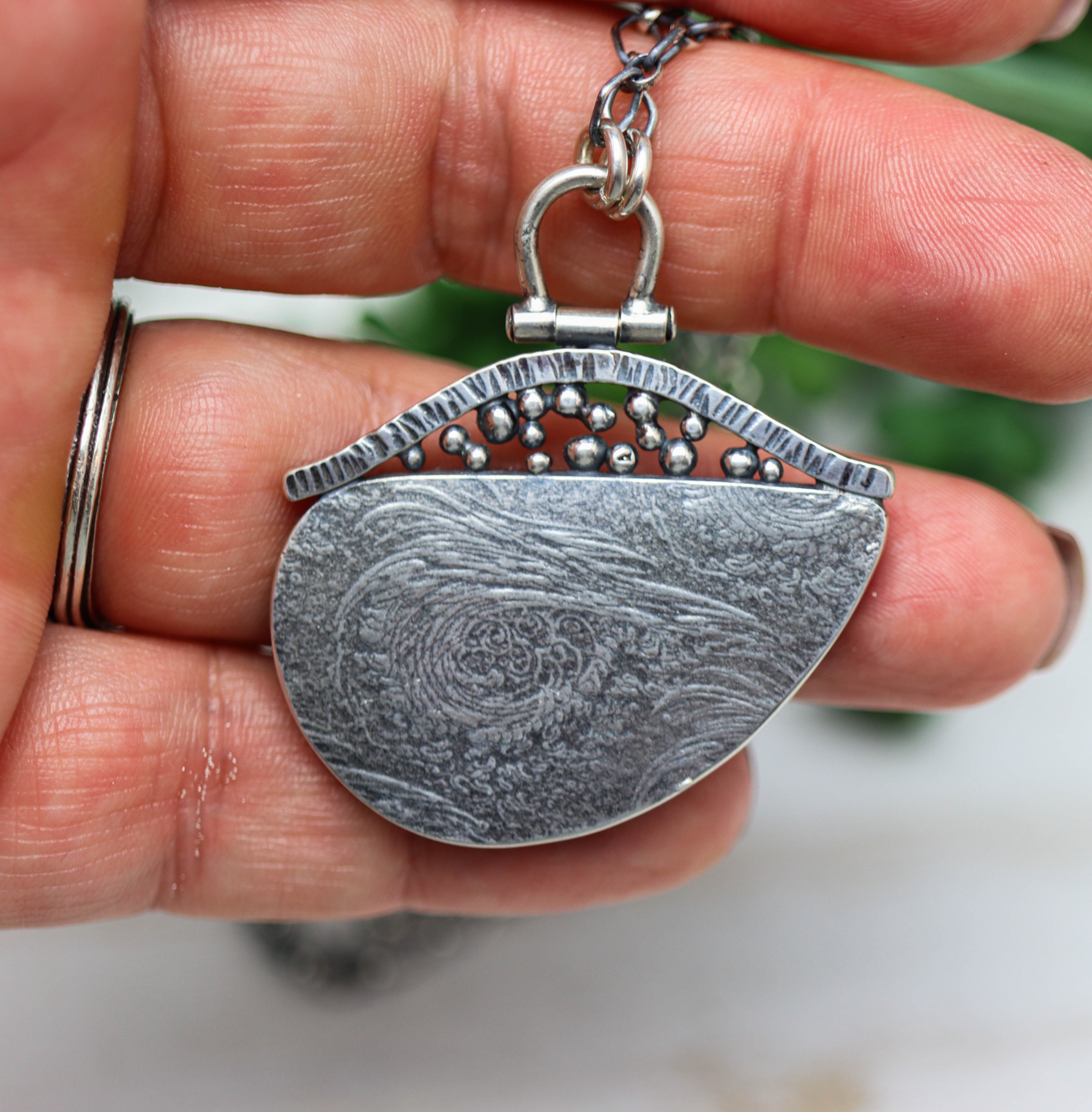 Plume Agate Pendant Necklace Sterling Silver