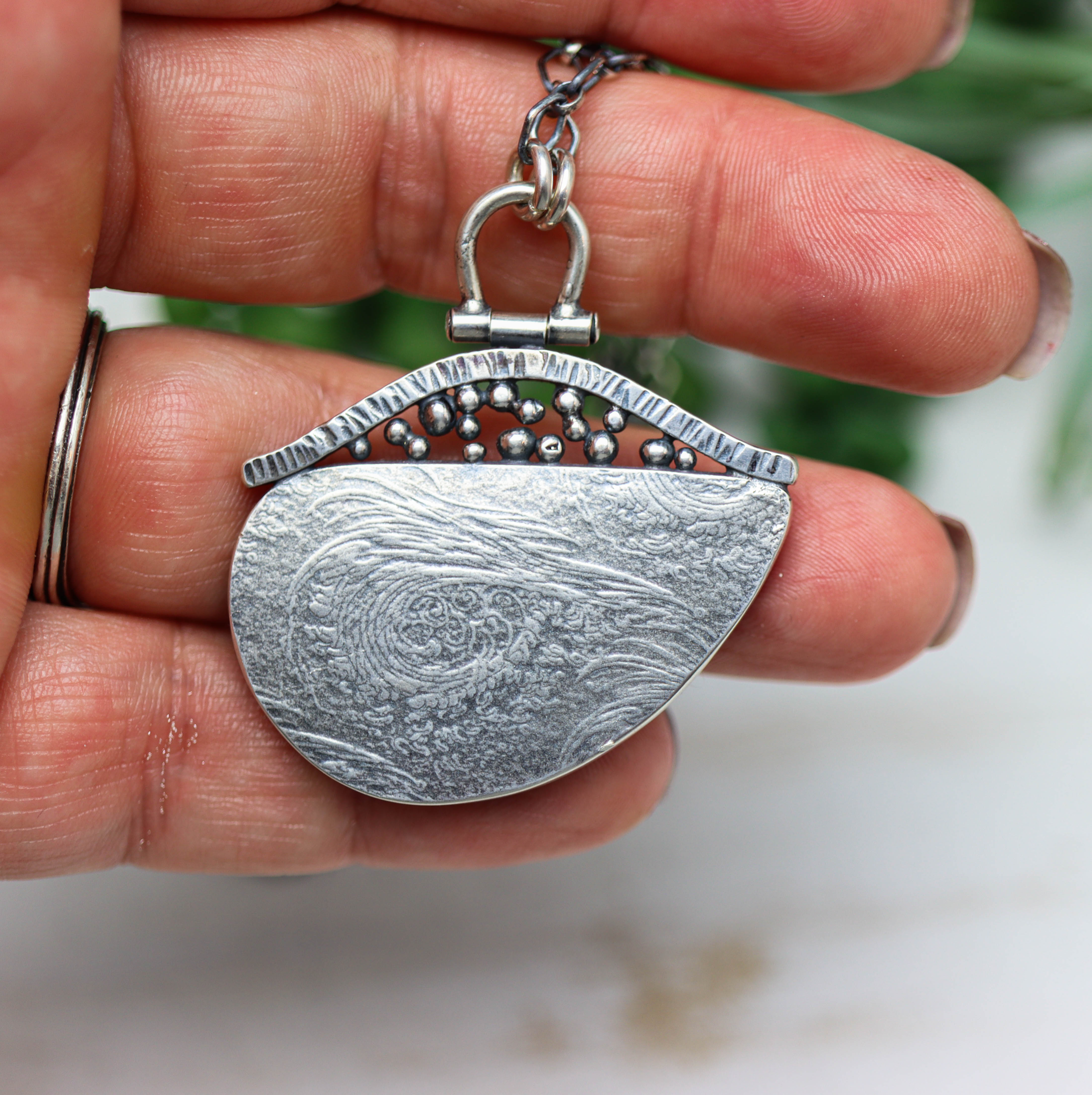 Plume Agate Pendant Necklace Sterling Silver