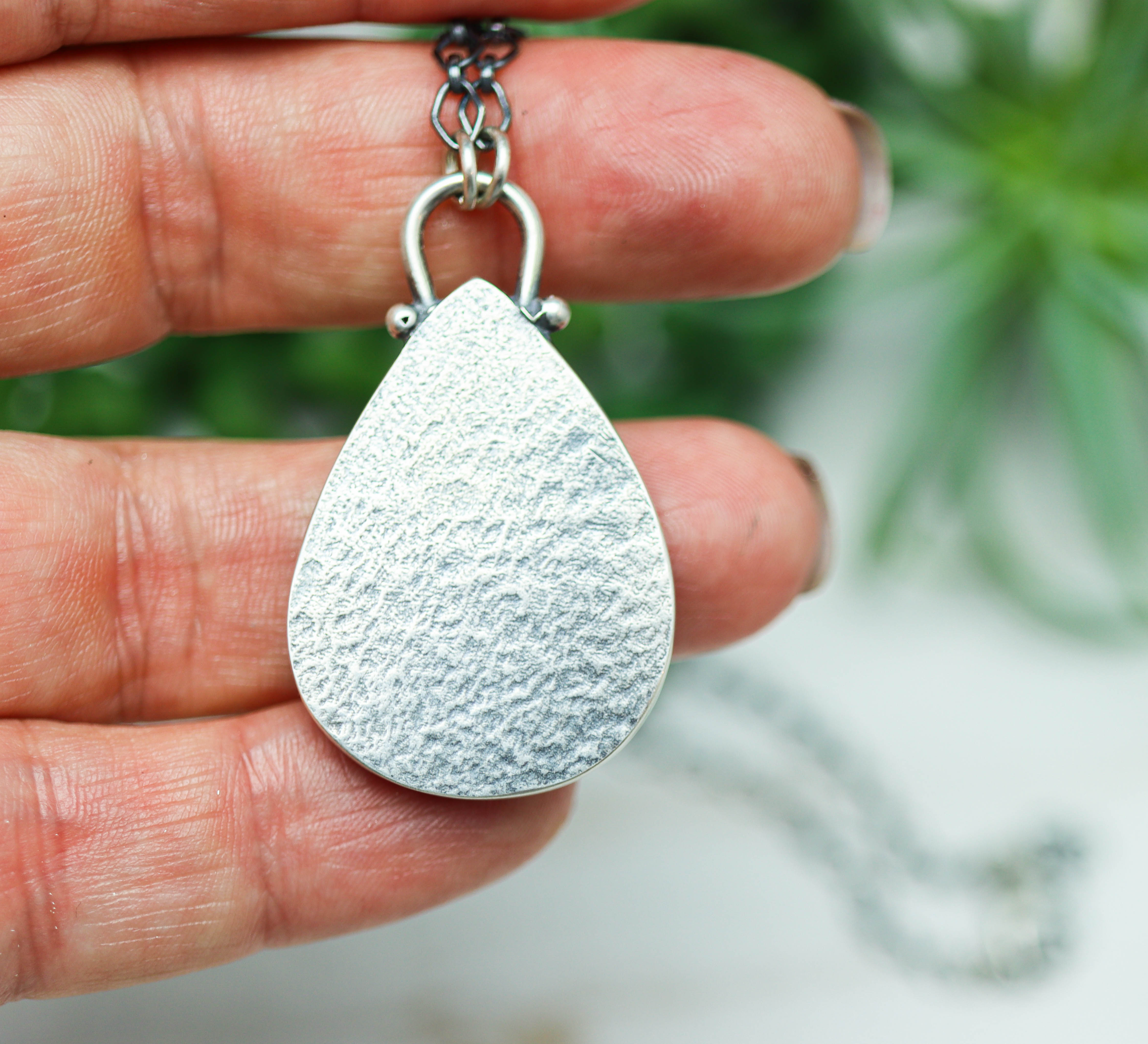 Confetti Agate Chrysocolla and Copper Pendant Sterling Silver Necklace