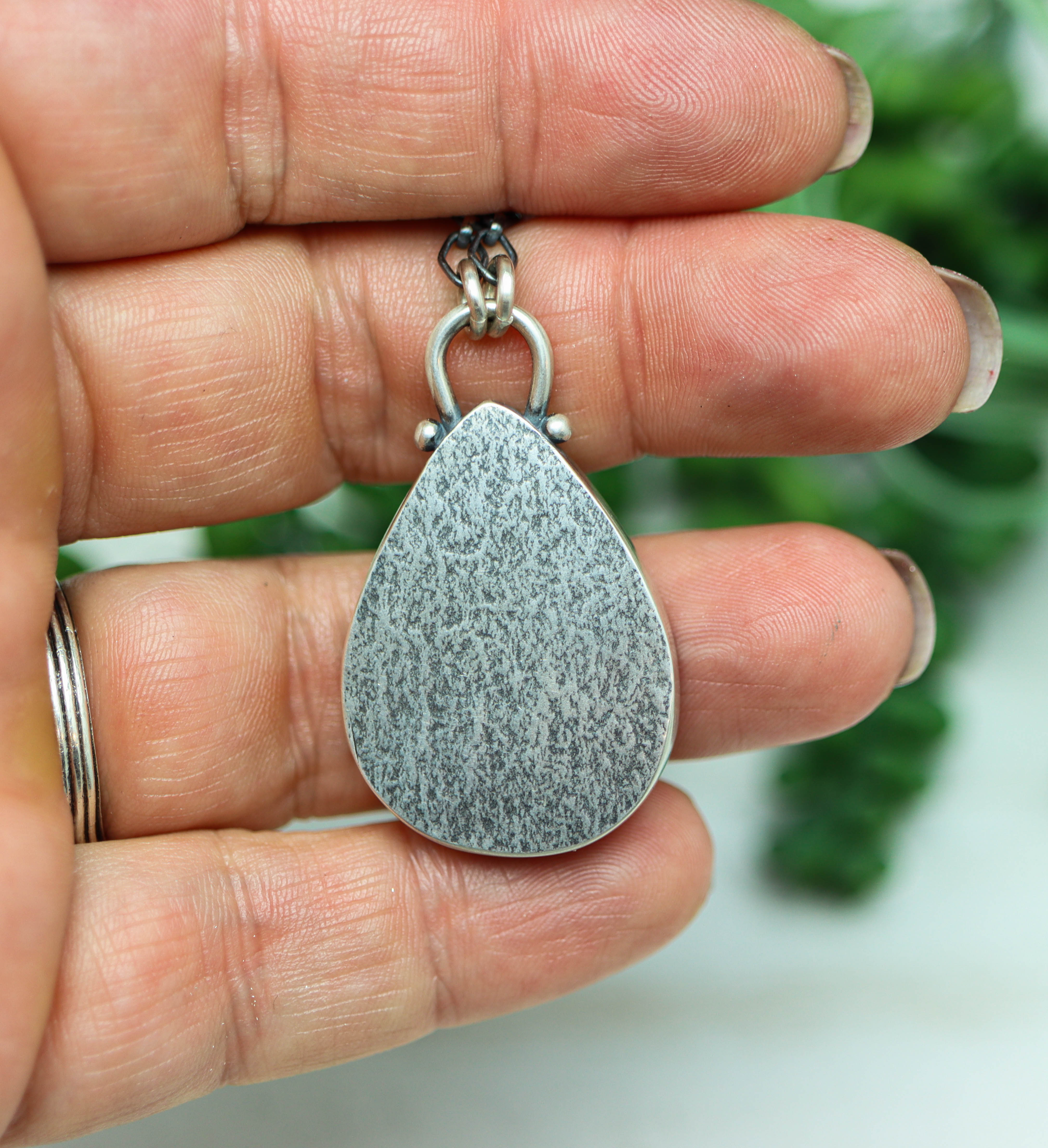 Confetti Agate Chrysocolla and Copper Pendant Sterling Silver Necklace