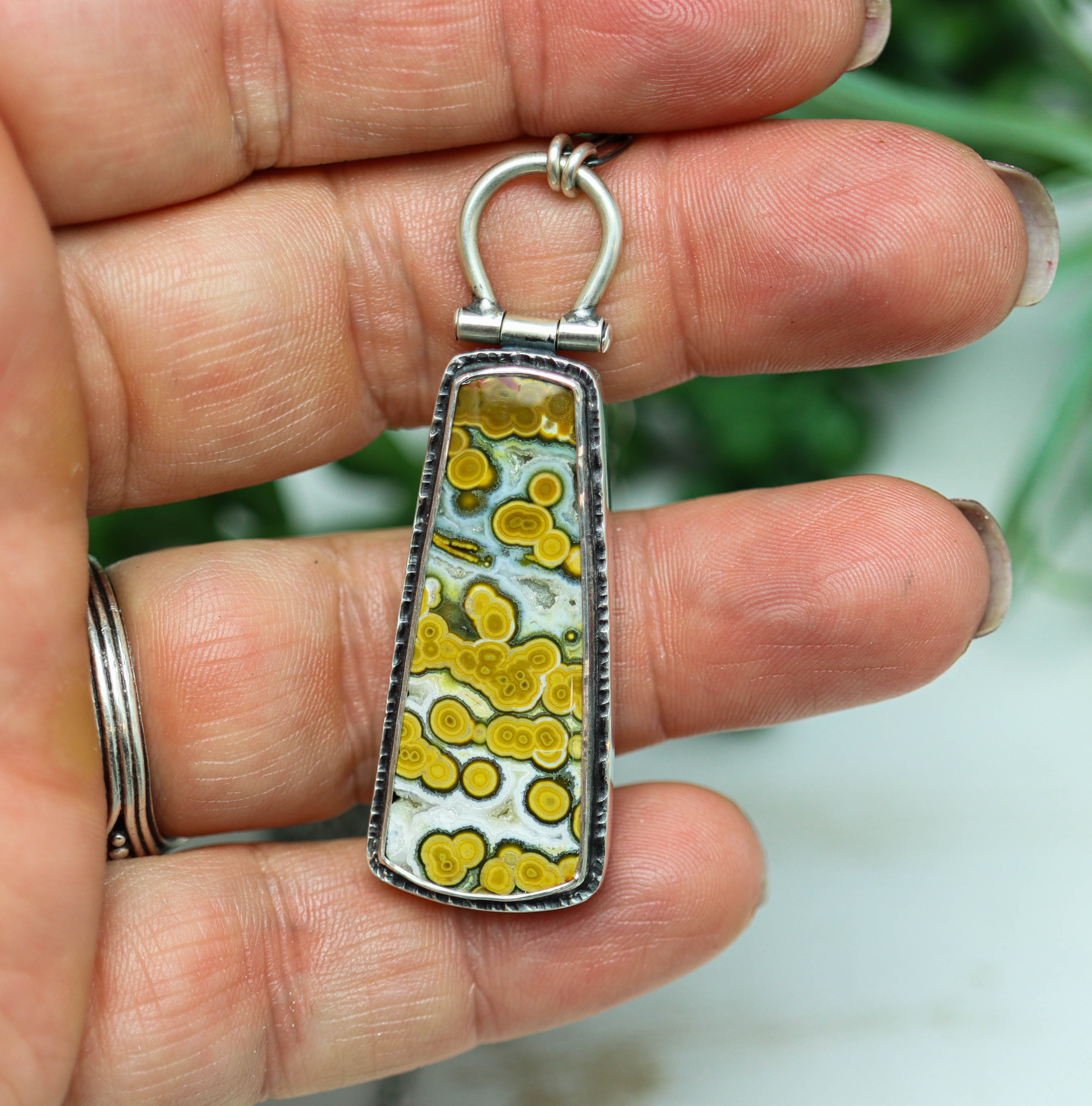 Orbicular Jasper Pendant Necklace Sterling Silver