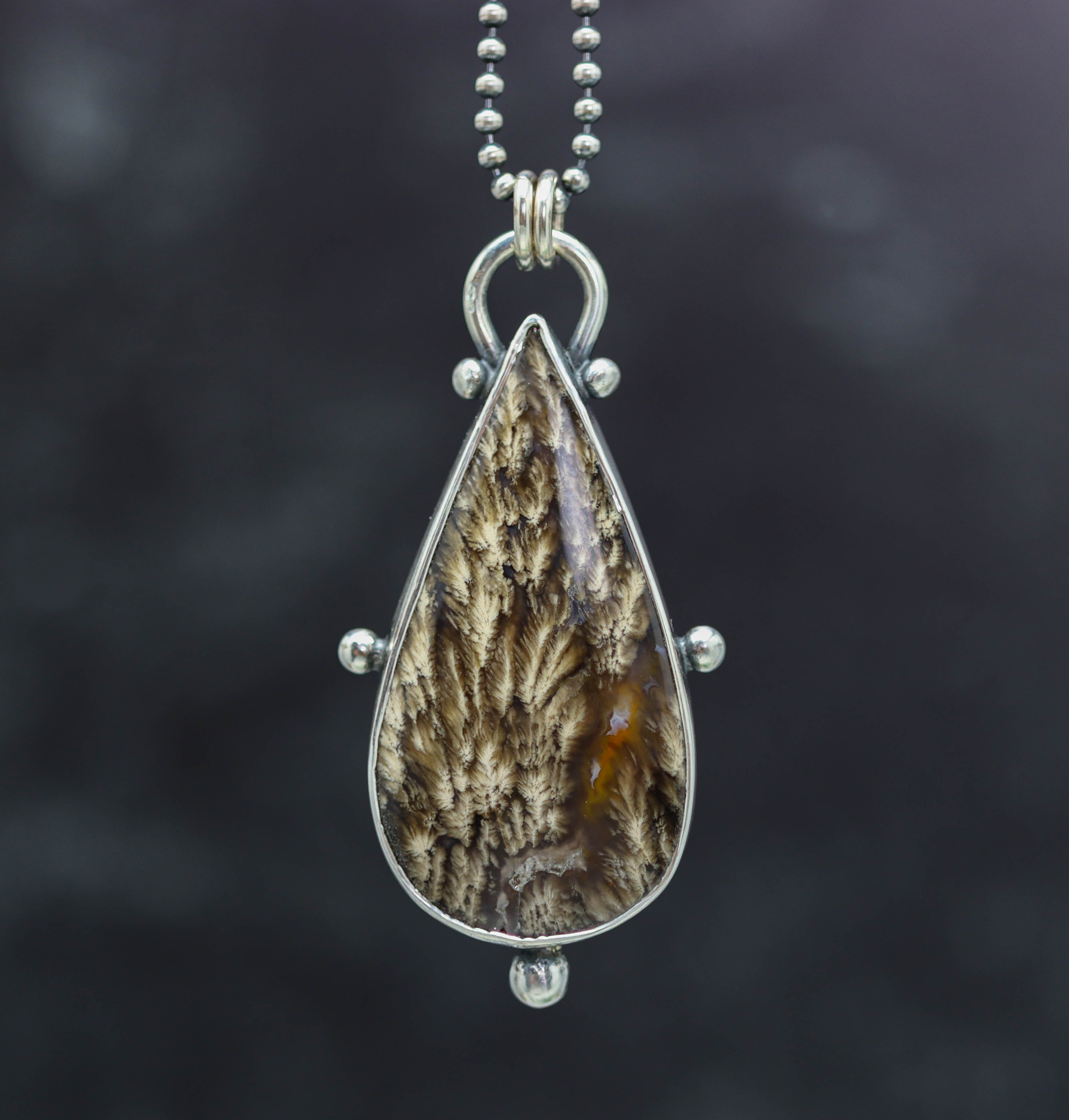 Plume Agate Pendant Necklace Sterling Silver