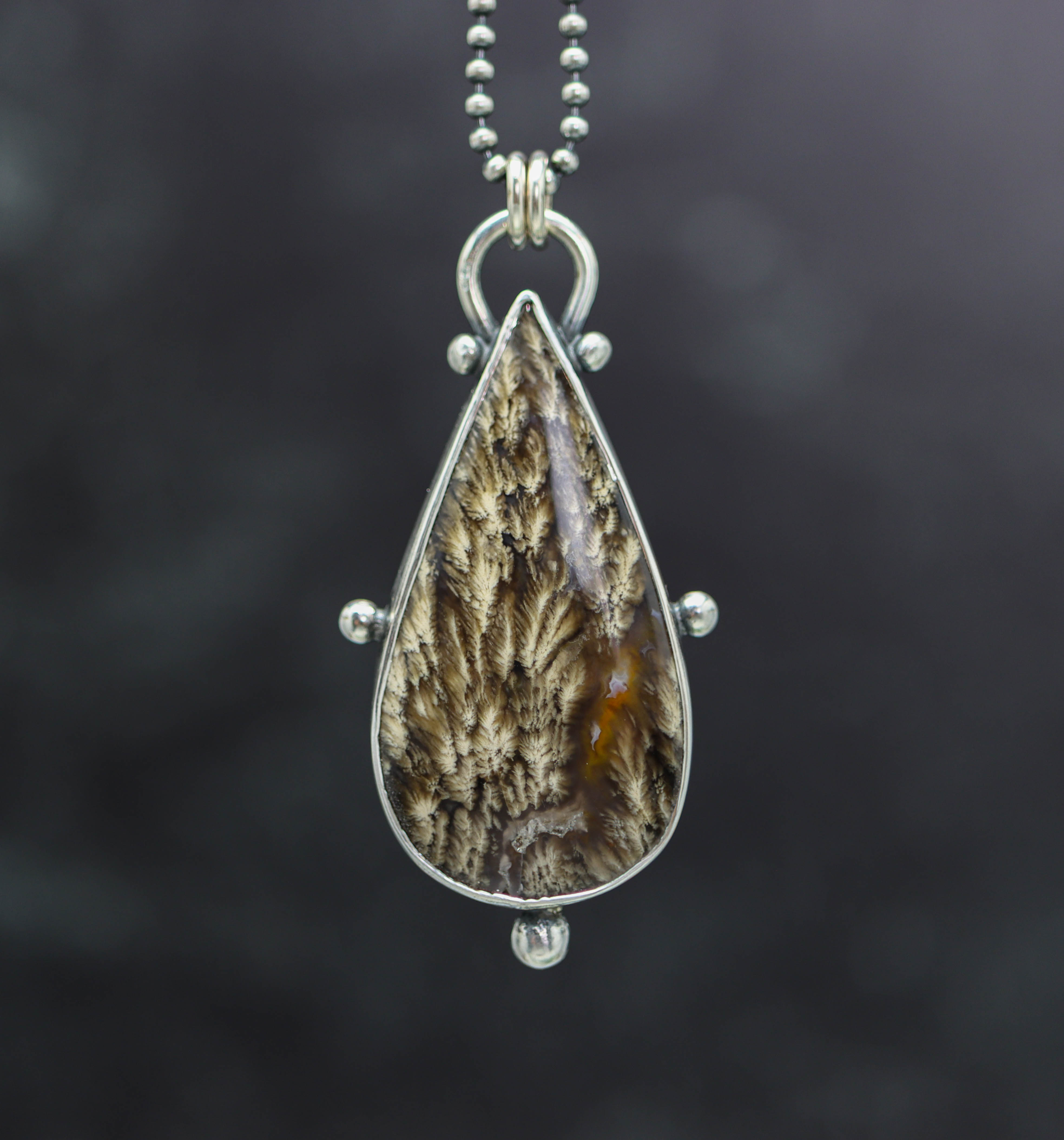 Plume Agate Pendant Necklace Sterling Silver