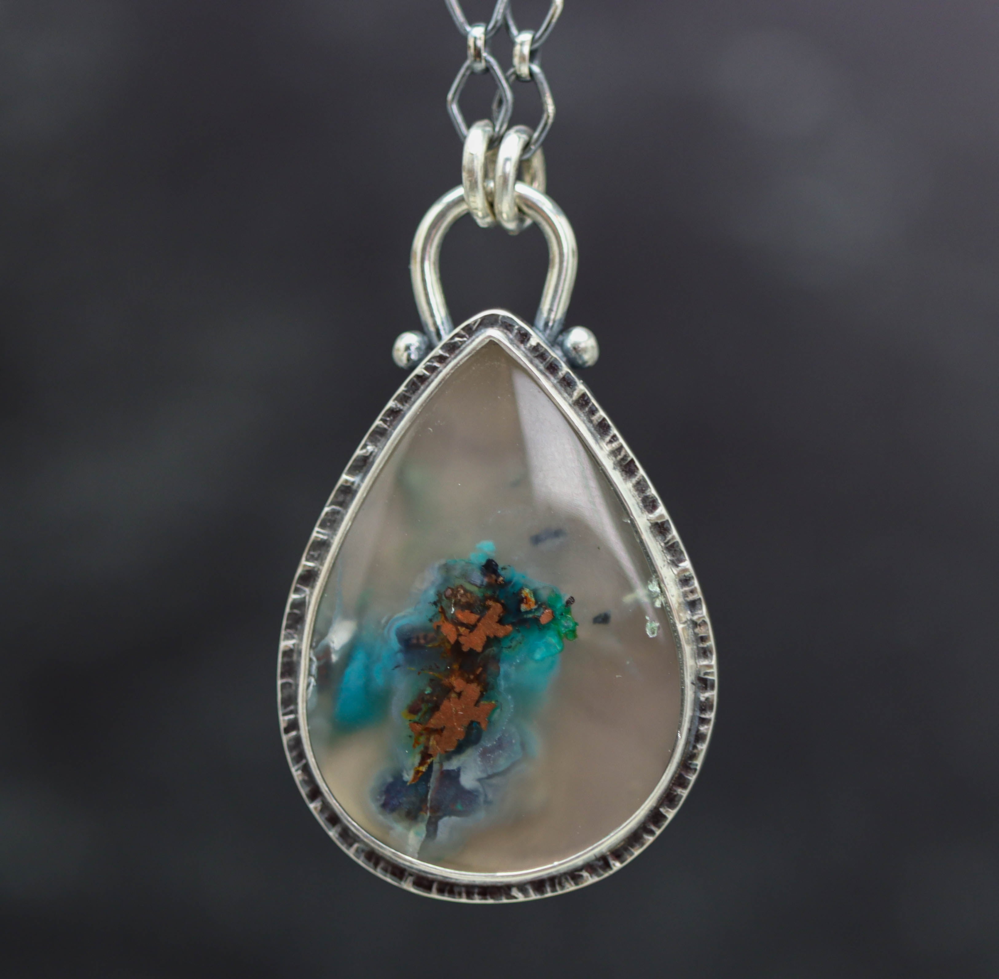 Confetti Agate Chrysocolla and Copper Pendant Sterling Silver Necklace