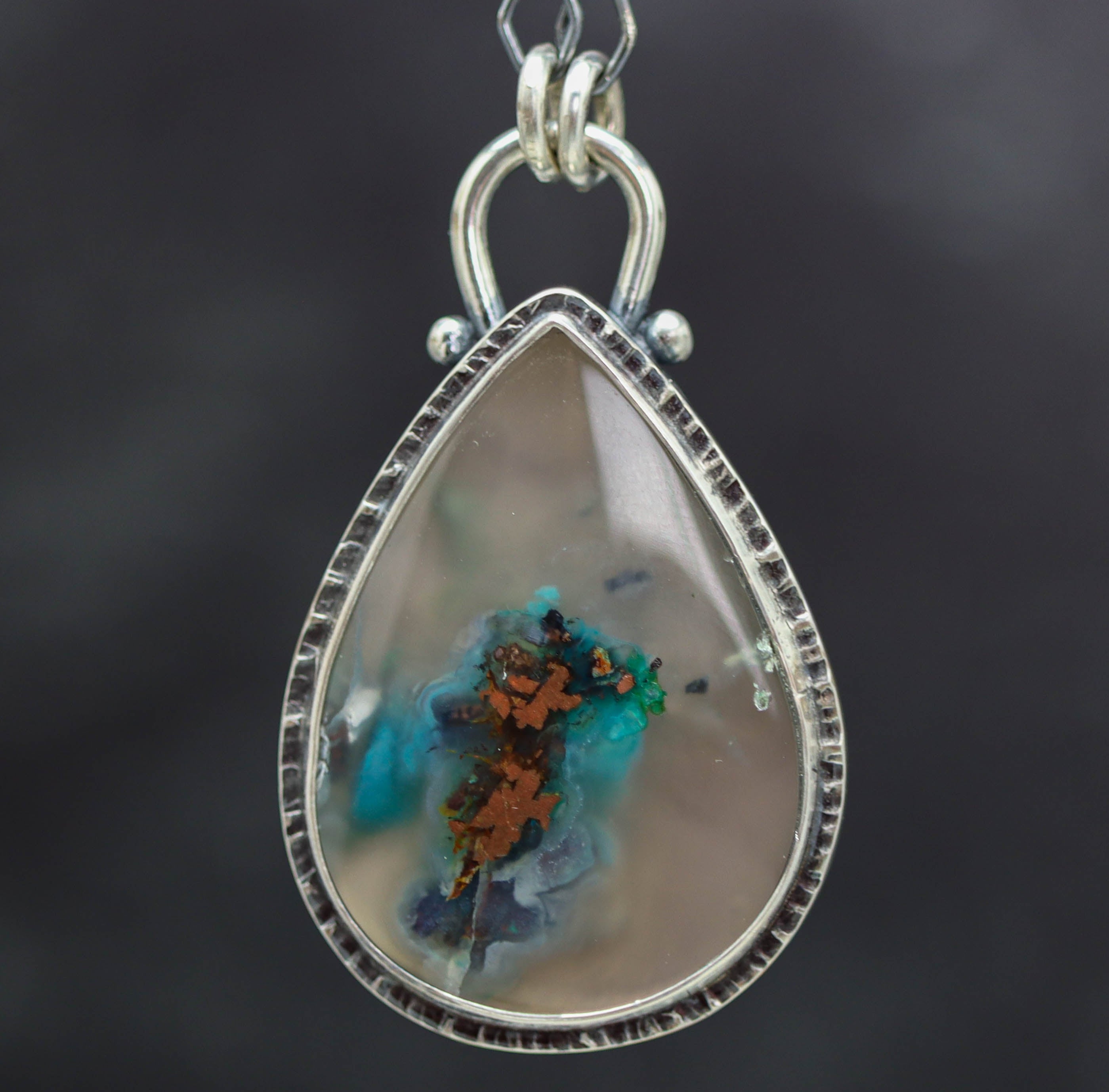 Confetti Agate Chrysocolla and Copper Pendant Sterling Silver Necklace