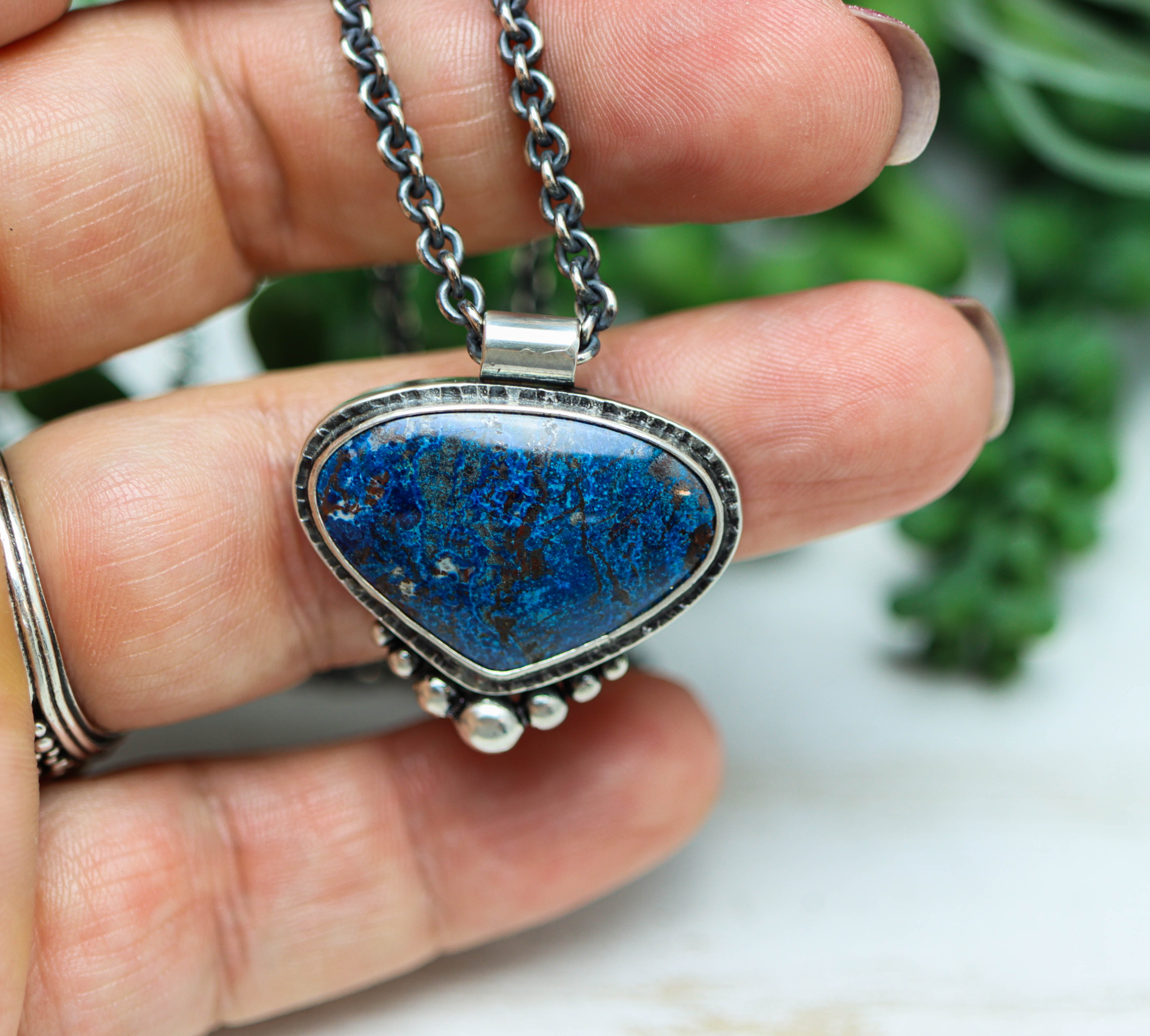 Vivid Blue Shattuckite Pendant Sterling Silver Gemstone Necklace