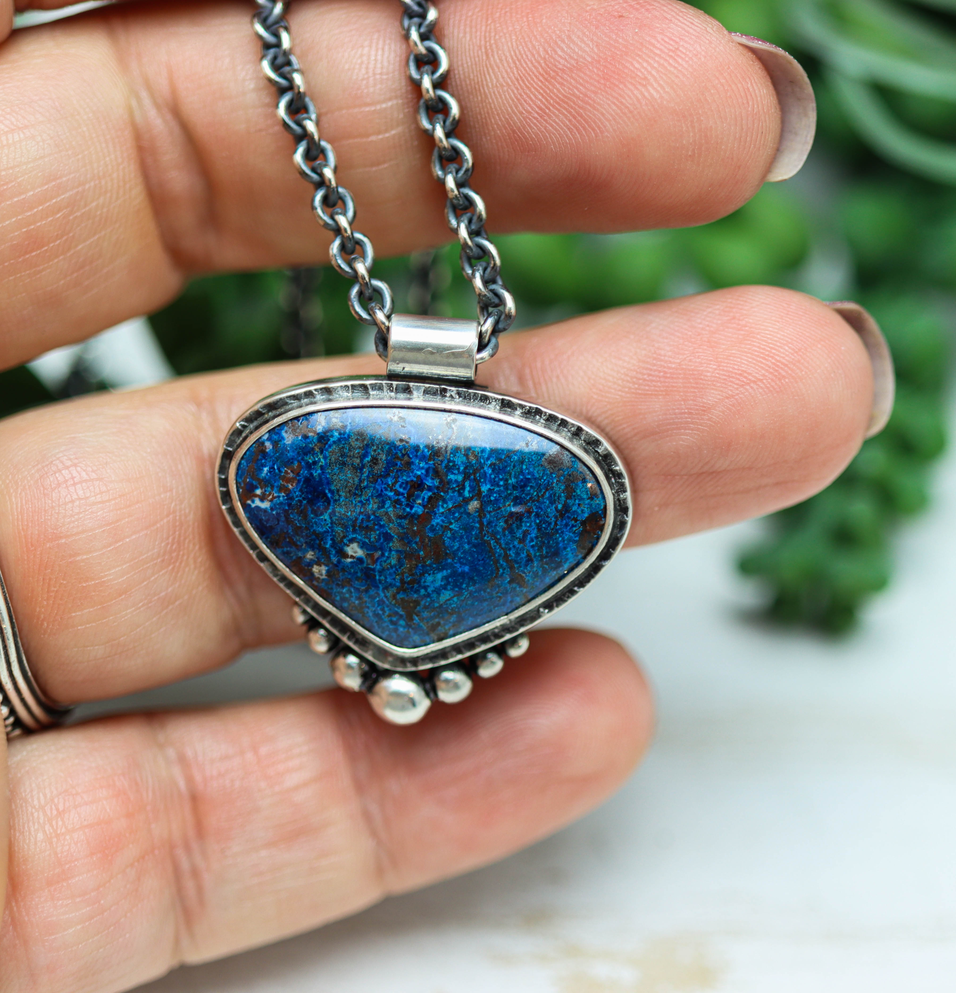 Vivid Blue Shattuckite Pendant Sterling Silver Gemstone Necklace