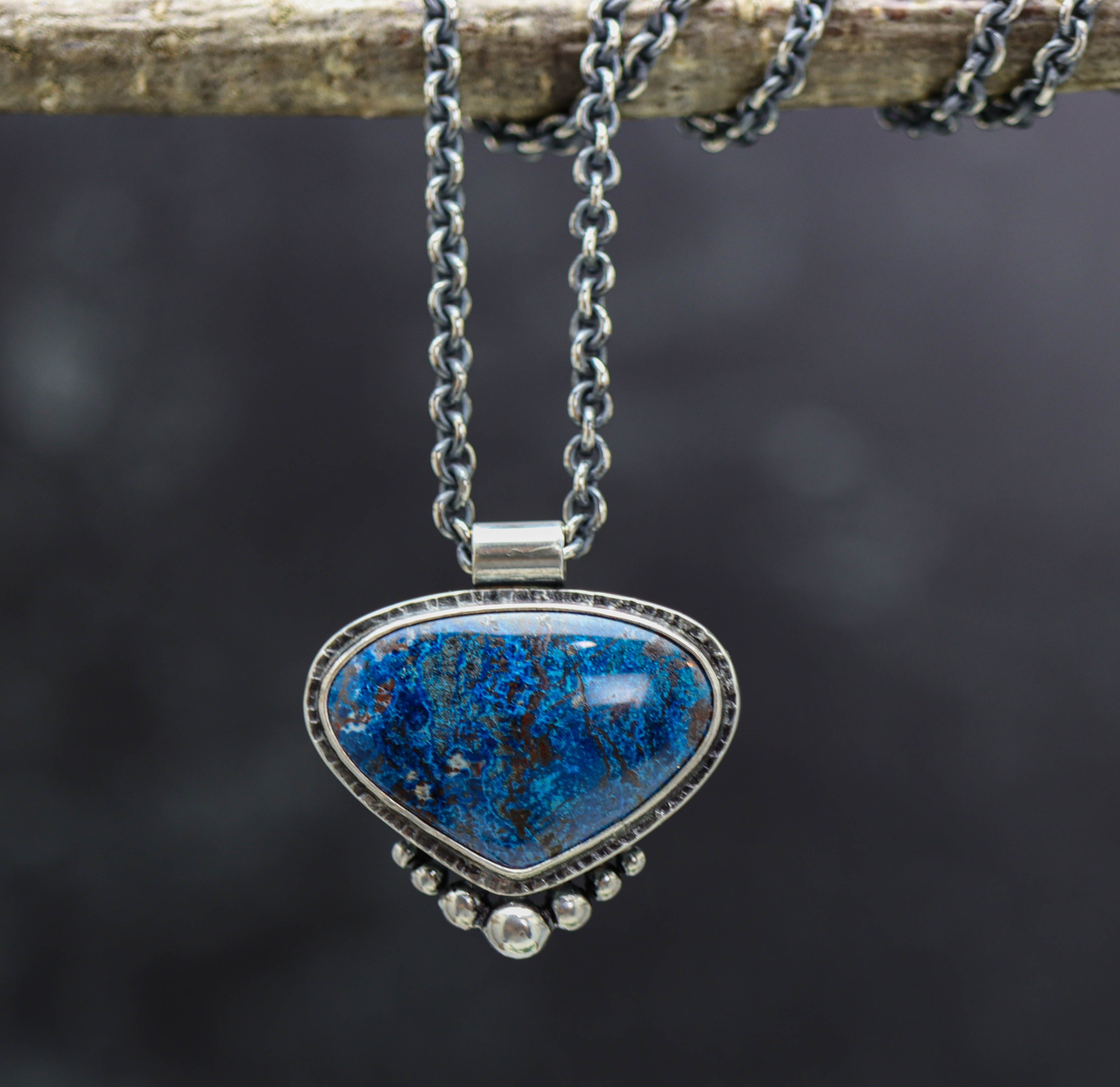 Vivid Blue Shattuckite Pendant Sterling Silver Gemstone Necklace