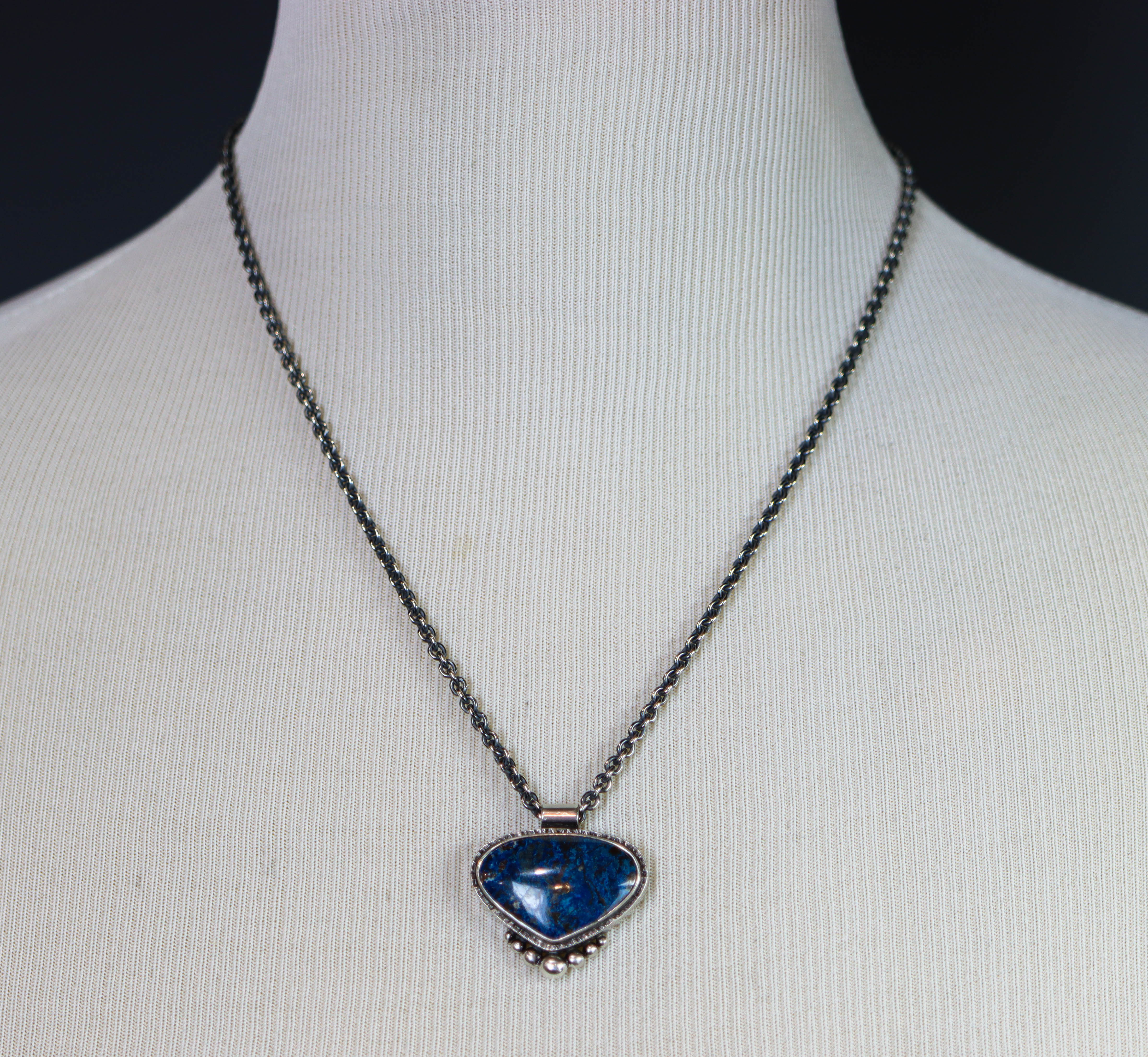 Vivid Blue Shattuckite Pendant Sterling Silver Gemstone Necklace