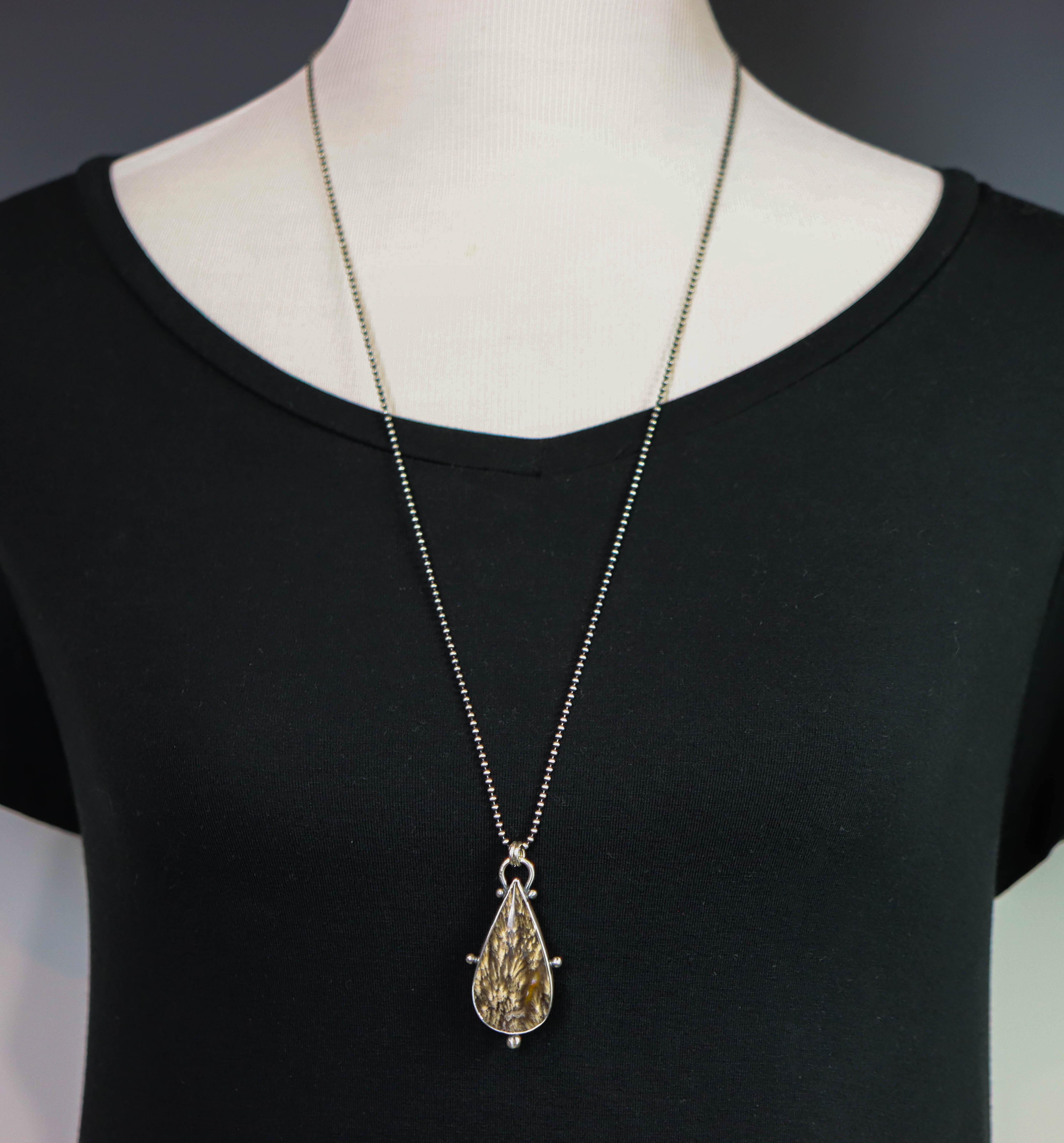 Plume Agate Pendant Necklace Sterling Silver