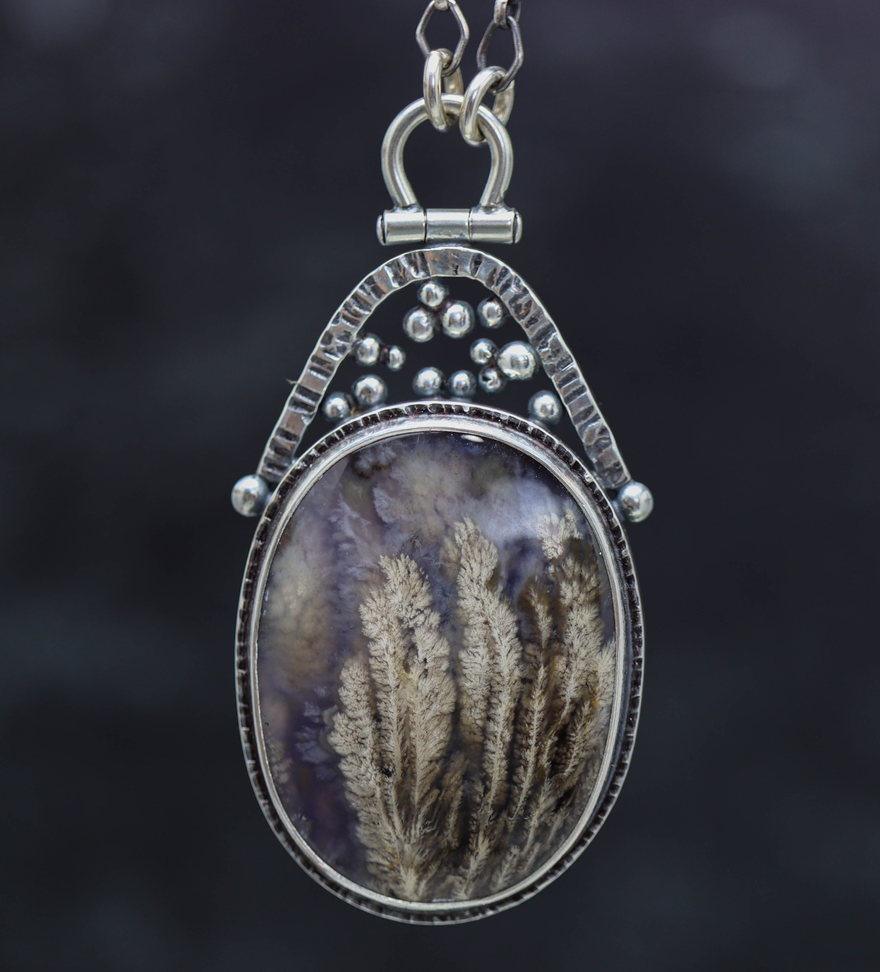 Plume Agate Pendant Necklace Sterling Silver