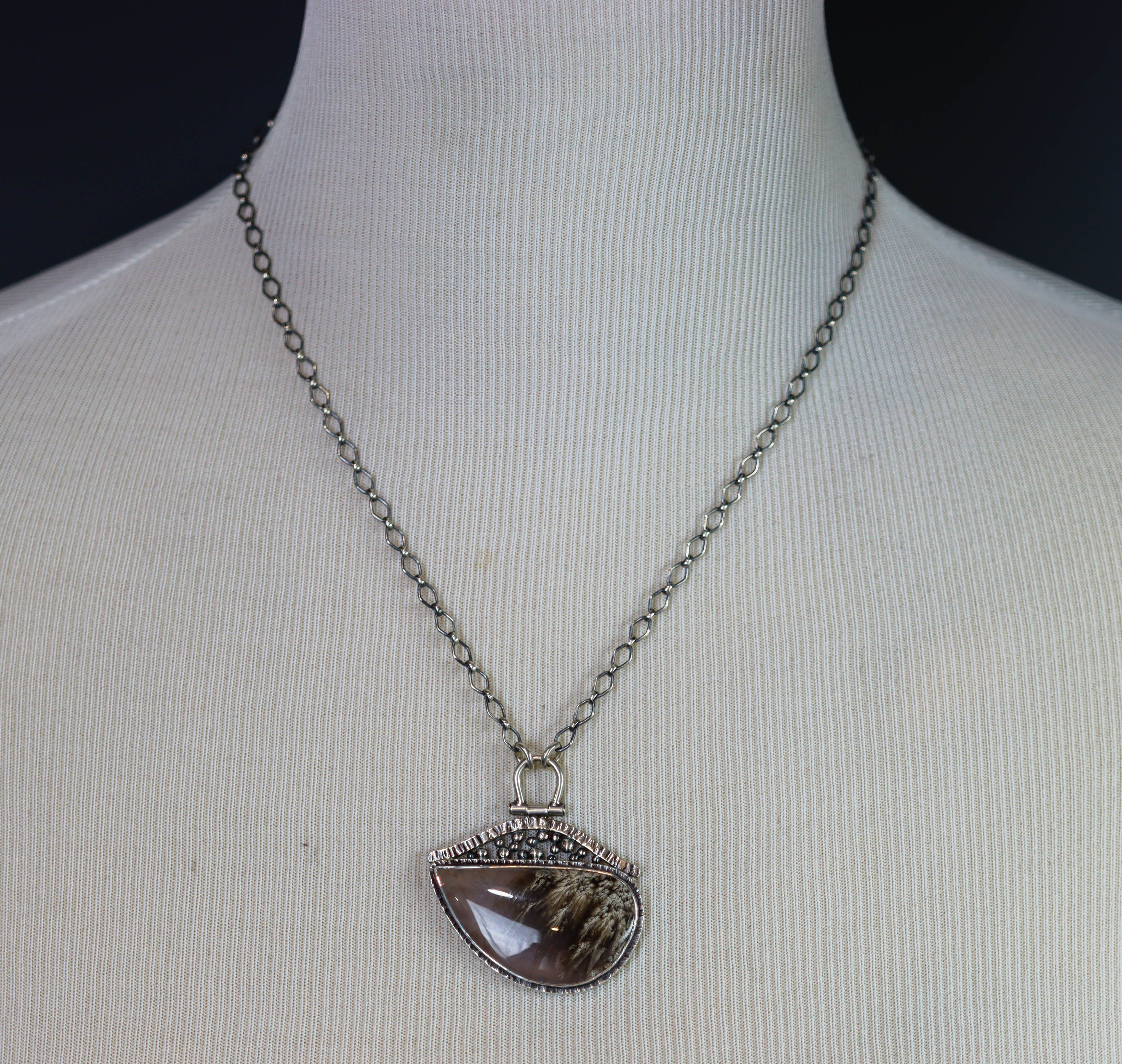 Plume Agate Pendant Necklace Sterling Silver