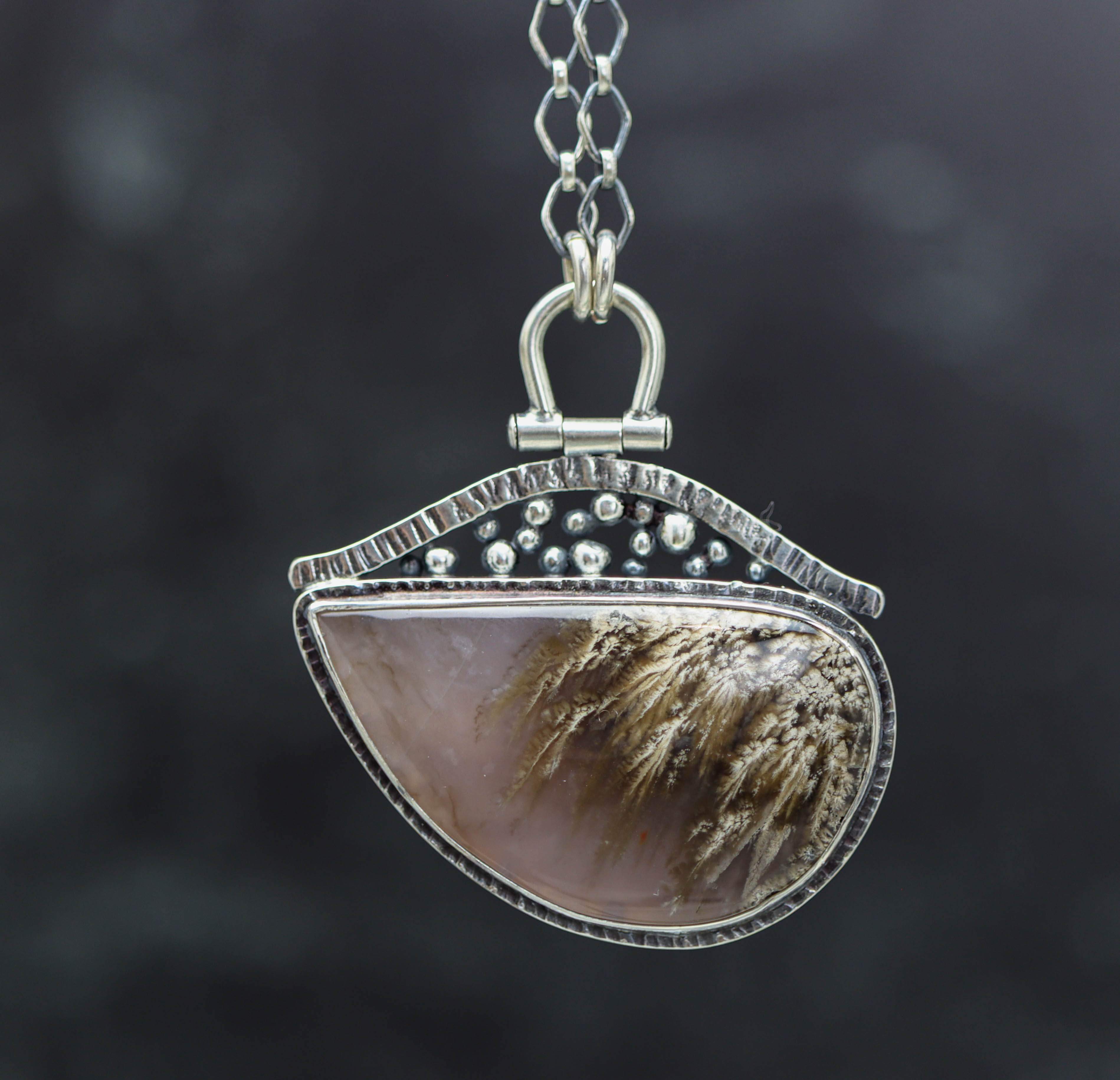Plume Agate Pendant Necklace Sterling Silver