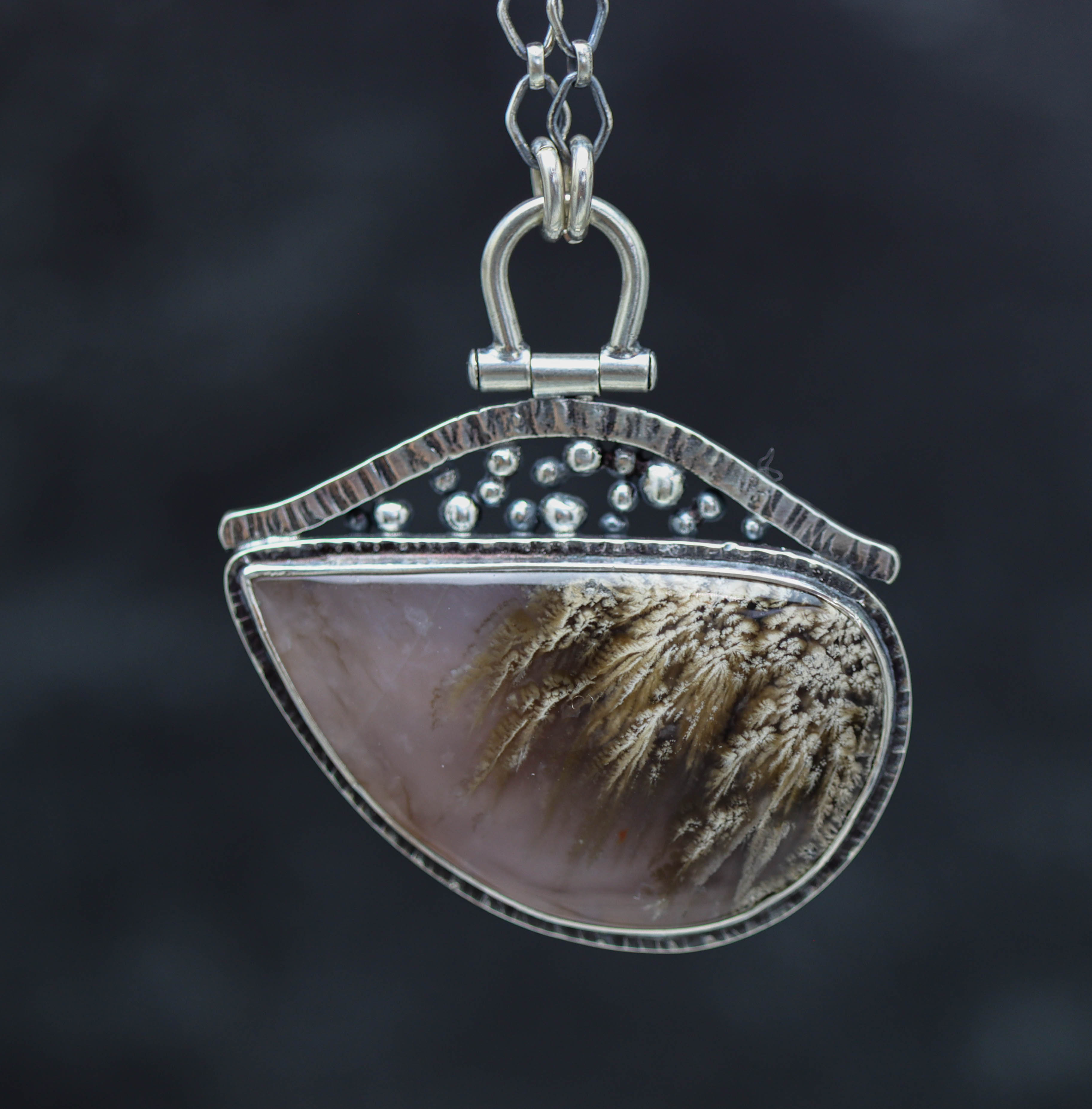 Plume Agate Pendant Necklace Sterling Silver
