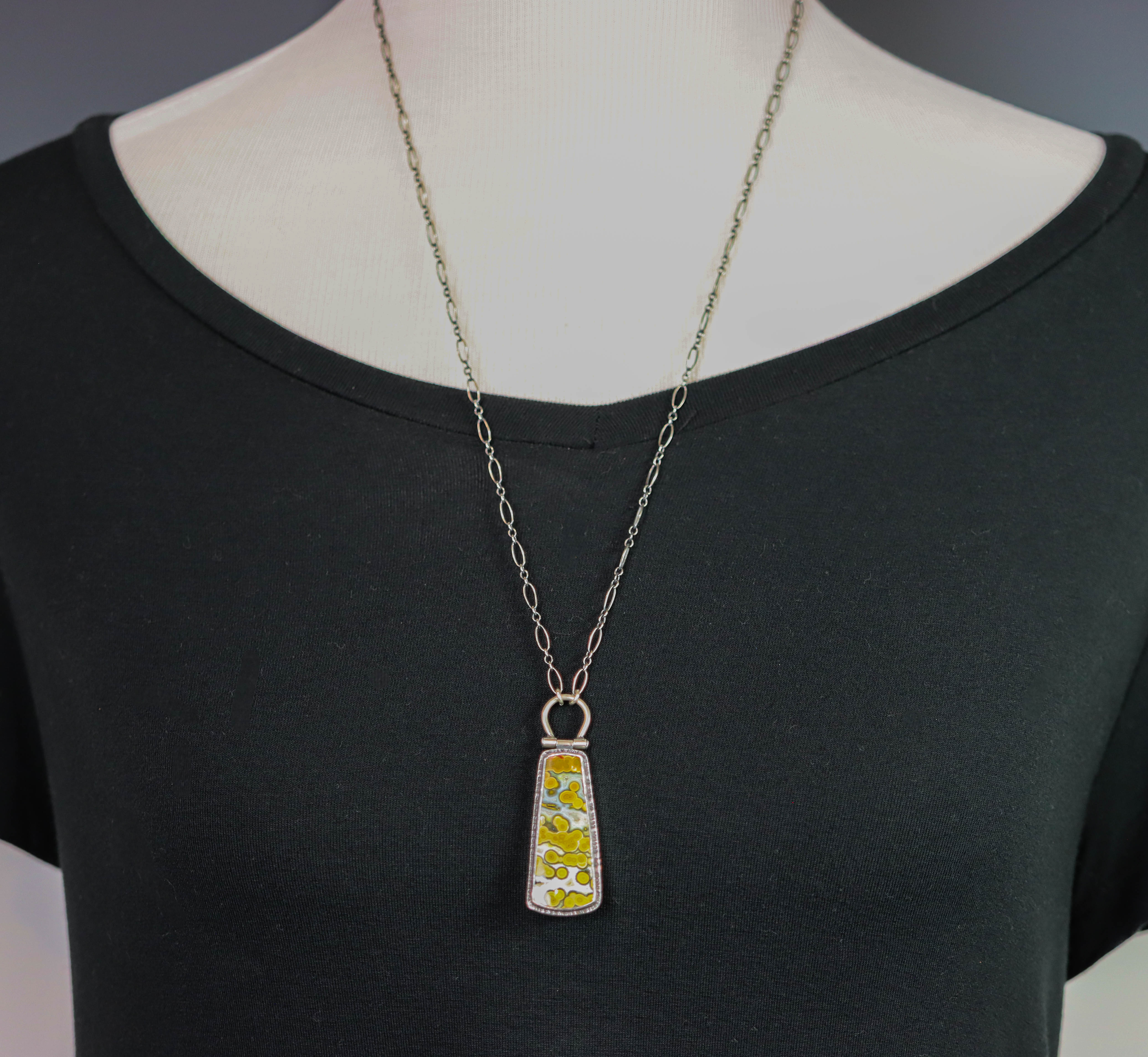 Orbicular Jasper Pendant Necklace Sterling Silver