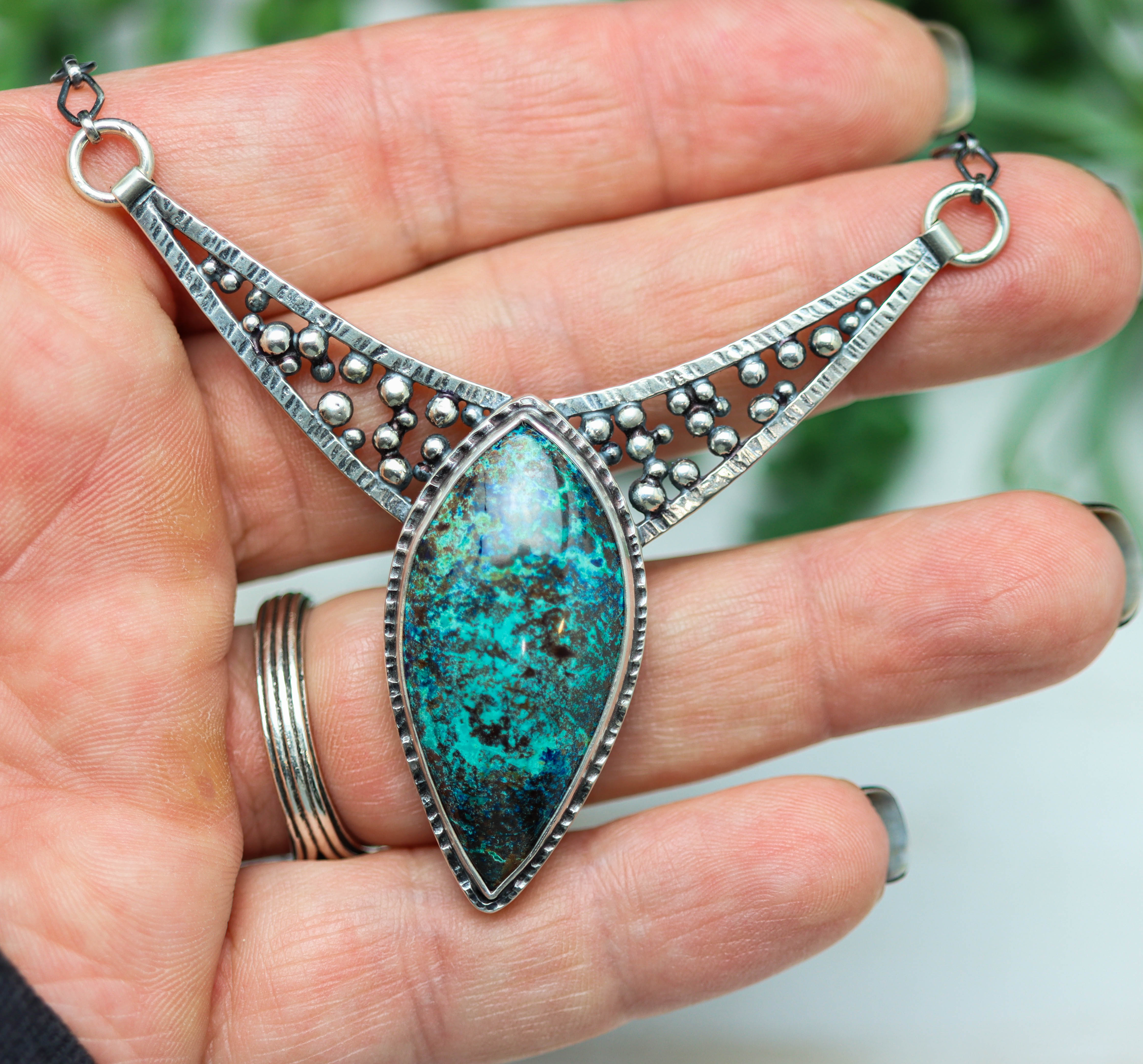 Vivid Blue Shattuckite Pendant Sterling Silver Gemstone Necklace